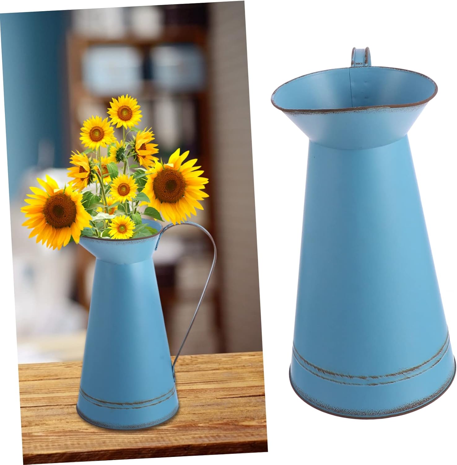 STOBAZA Multifunctional Blue Iron Flower Bucket Decor Vase