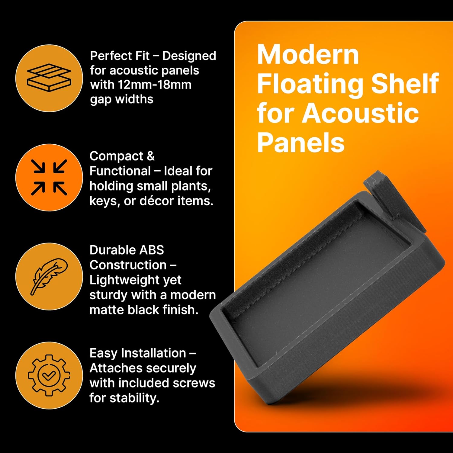SplashNColor Small Floating Shelf for Acoustic Panels - Black