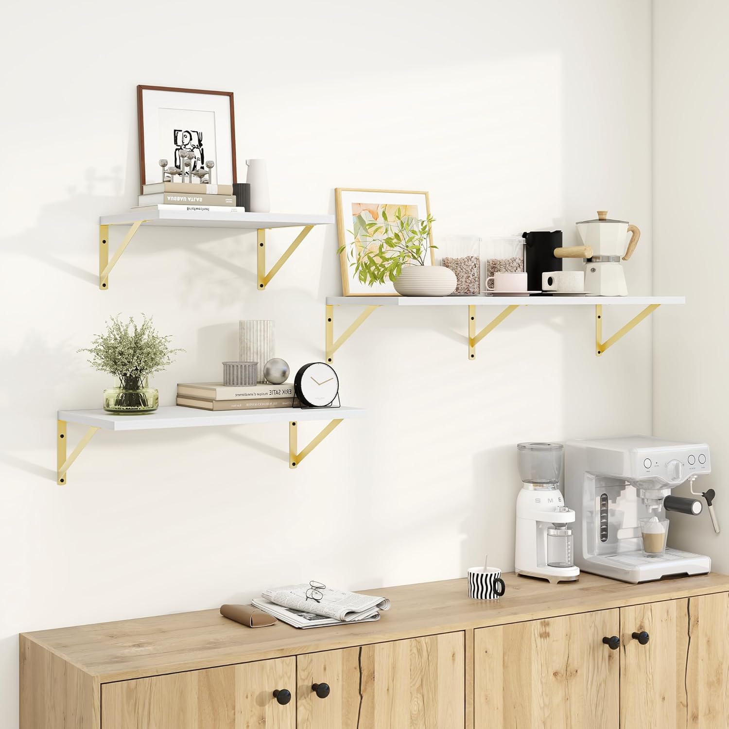 White Wood Deep Floating Shelves Set of 2