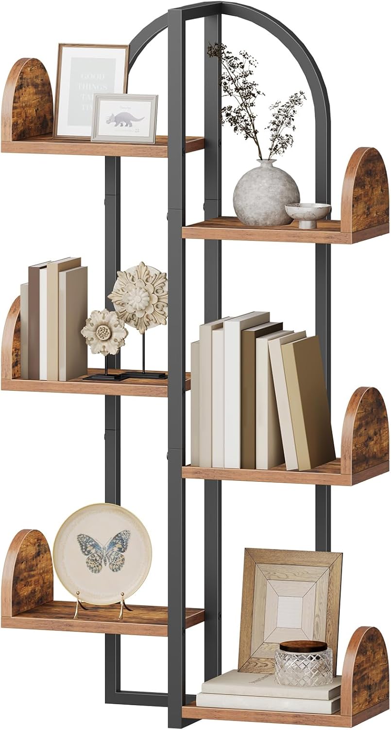 HOOBRO Tree Floating Shelf Wall 6-Tier Rustic Brown and Black