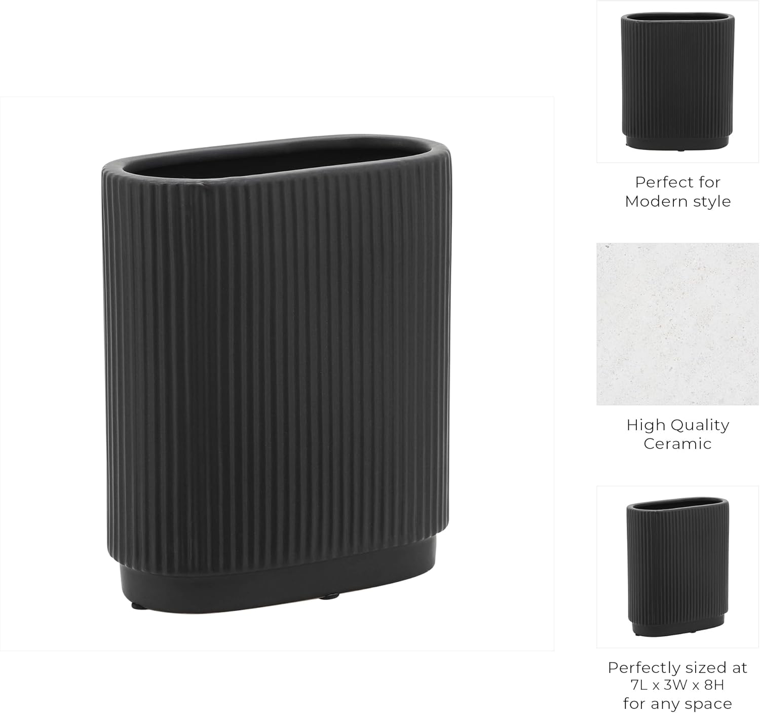 Sagebrook Home Modern Ribbed Ceramic Vase 8 Black