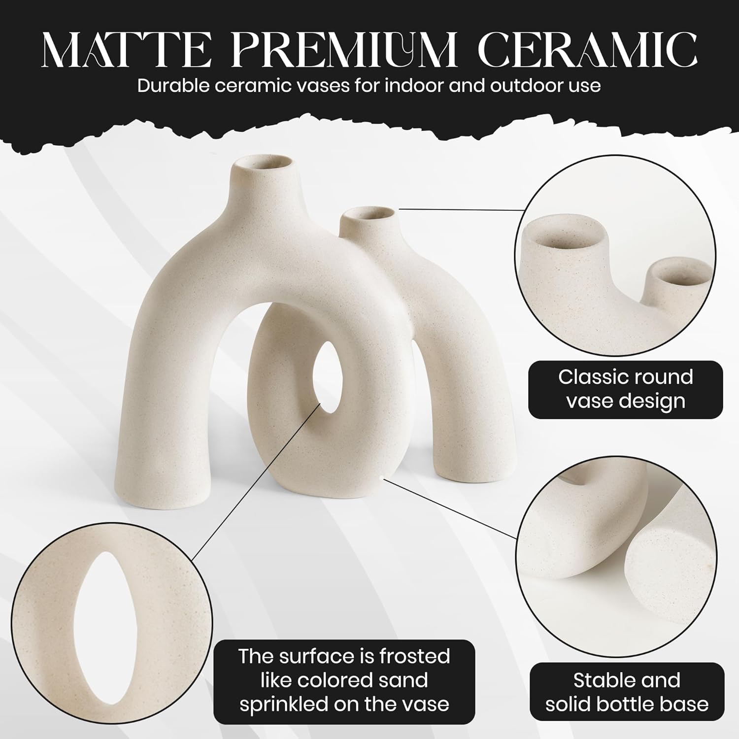 Ceramic Hug Vase Modern Donut Style Decor for Home