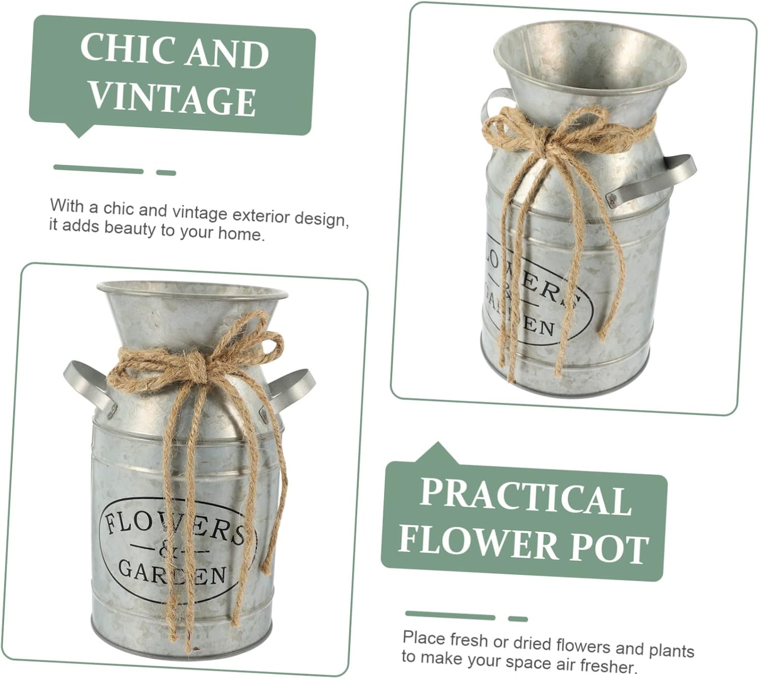 STOBAZA Vintage Metal Flower Bucket Planter for Dried and Fresh Flowers