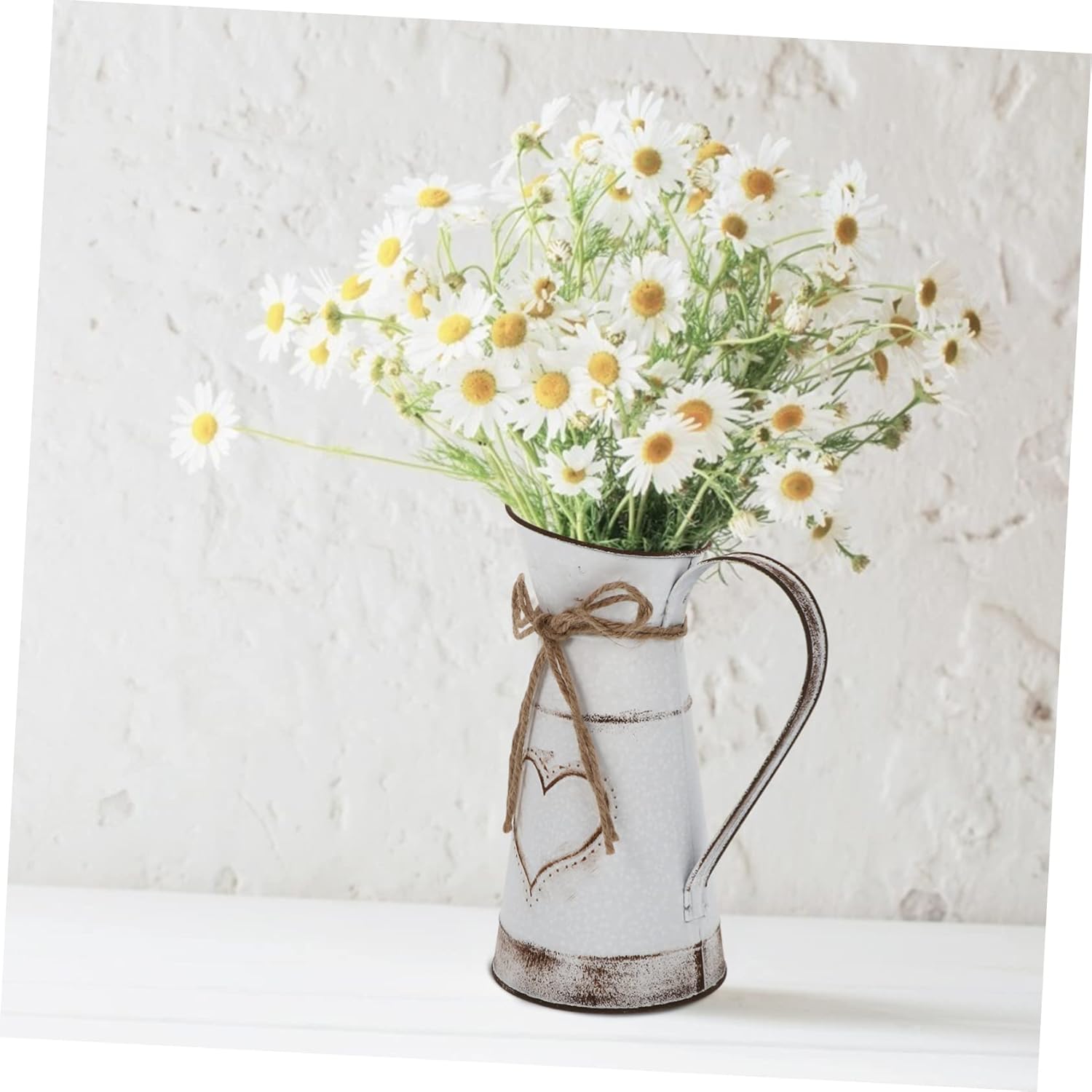 IMIKEYA Vintage French Country Style Pitcher Metal Flower Vase White 11 Inch