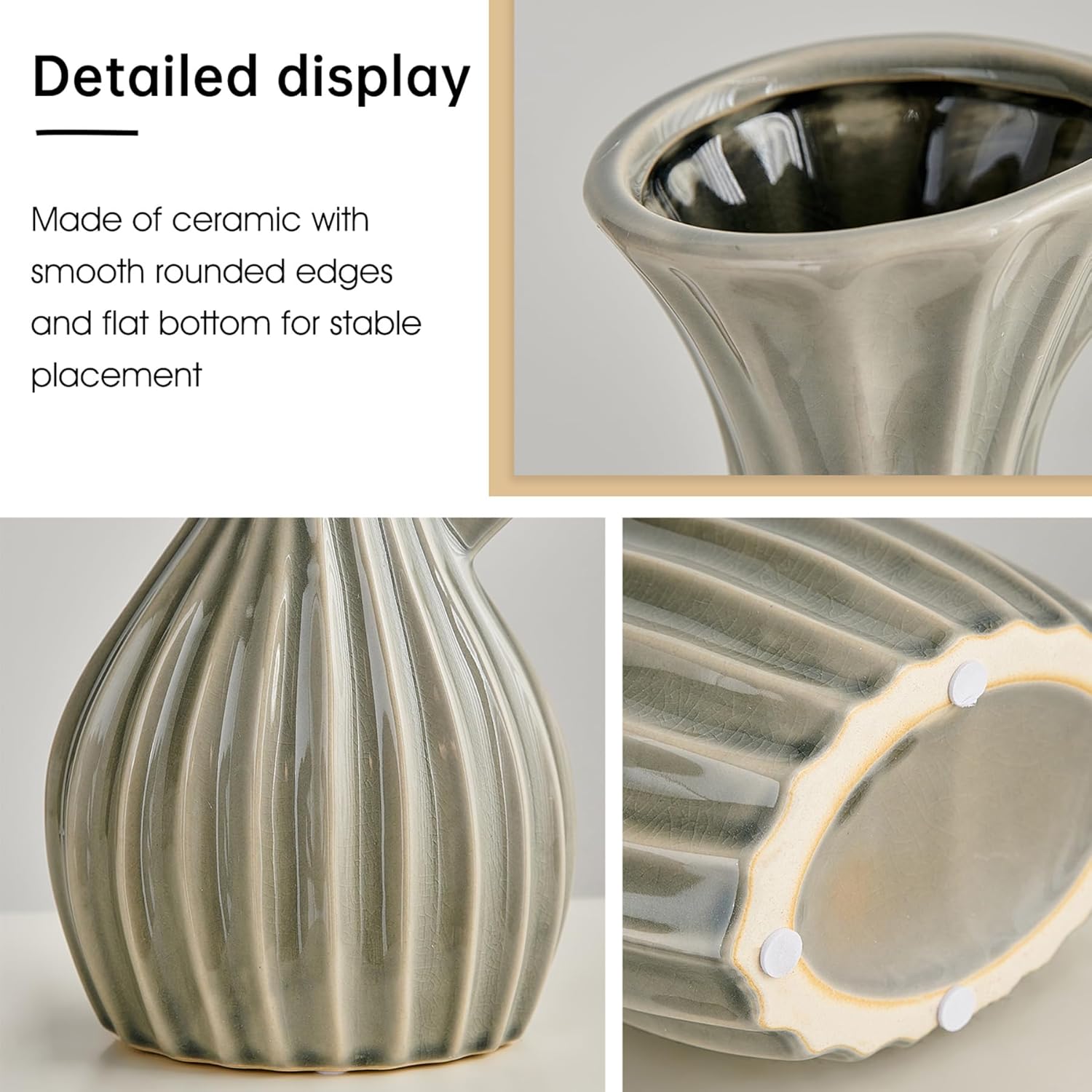 Octdays Grey Ceramic Pitcher Vase for Home Decor
