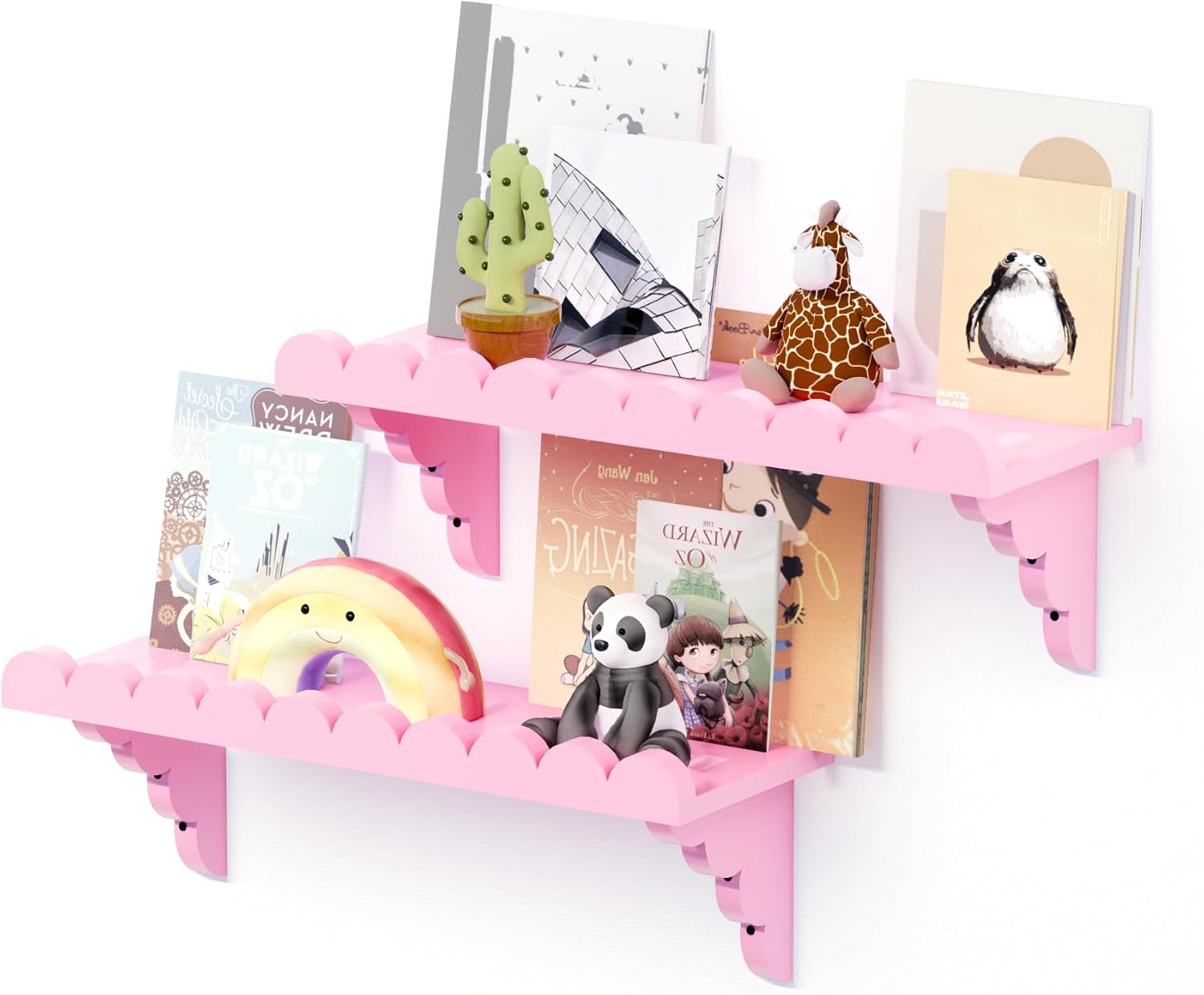 Scalloped Pink Floating Wall Shelf - 17 Inch Cute Decor Shelf for Bedroom Kitchen Bathroom