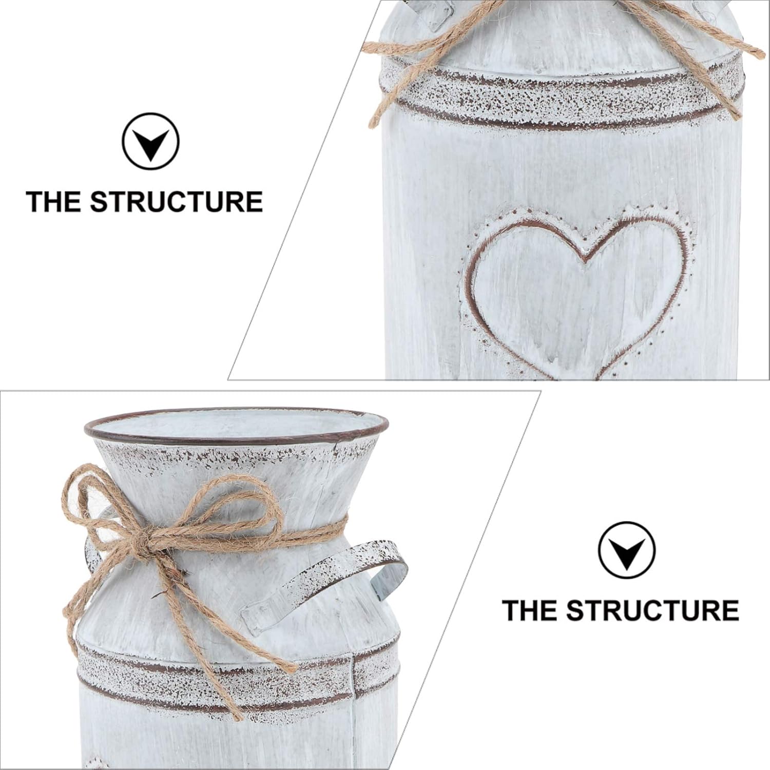 Vintage Tin Vase for Flowers - Rustic Heart Shaped Decor