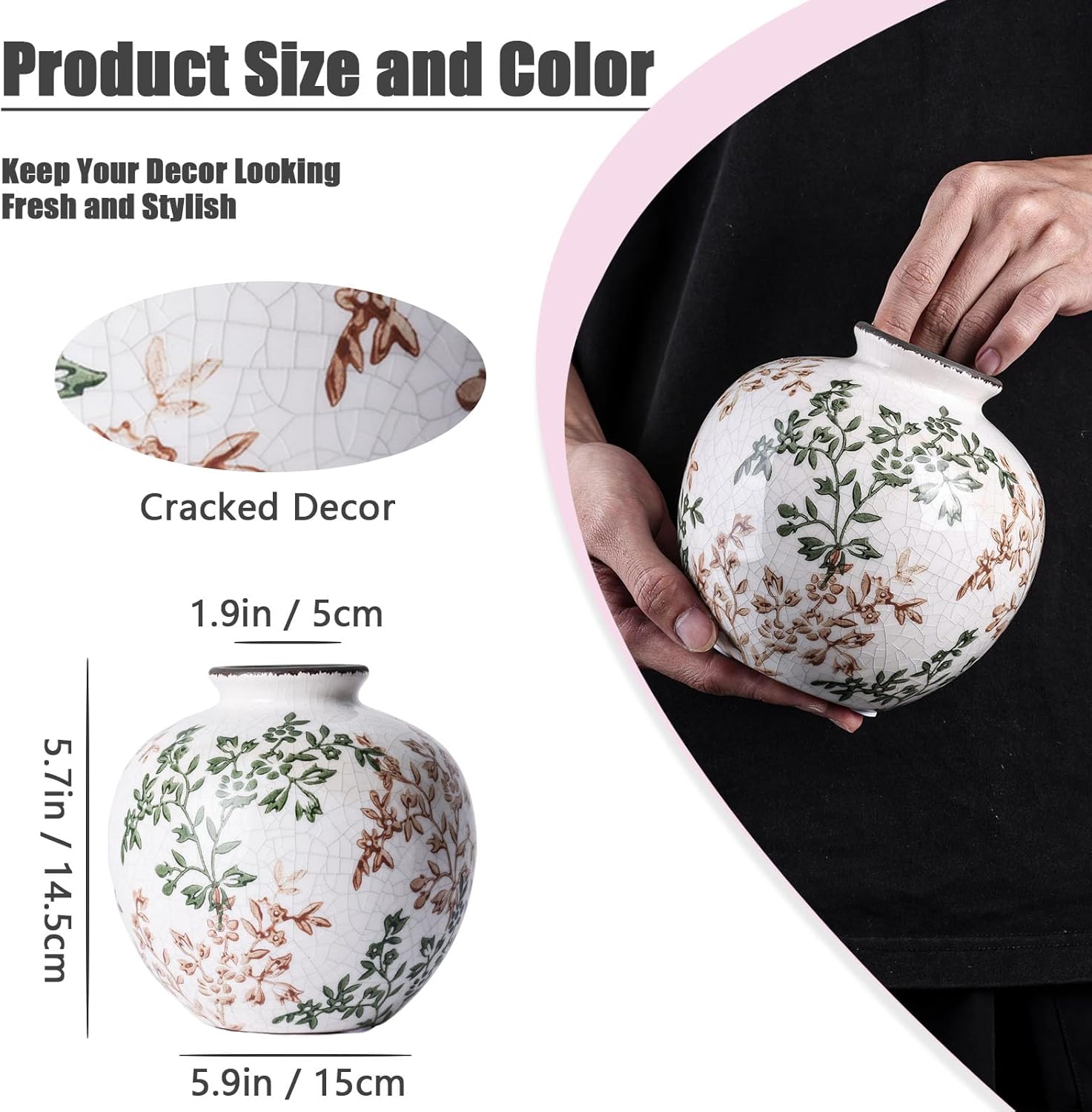 Green and Beige Vintage Flowers Vase for Centerpieces