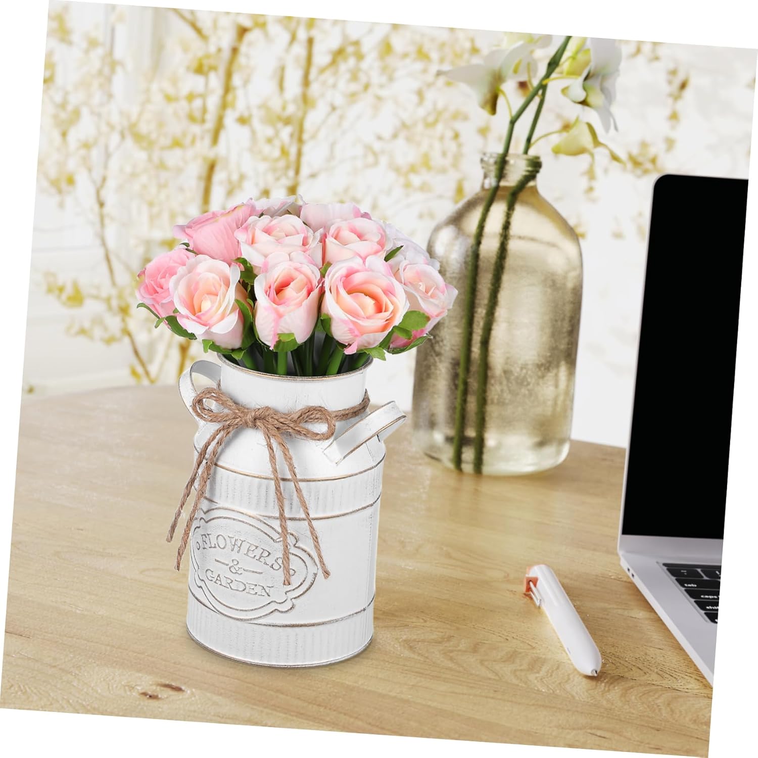 Vintage Metal Flower Bucket Planter Vase
