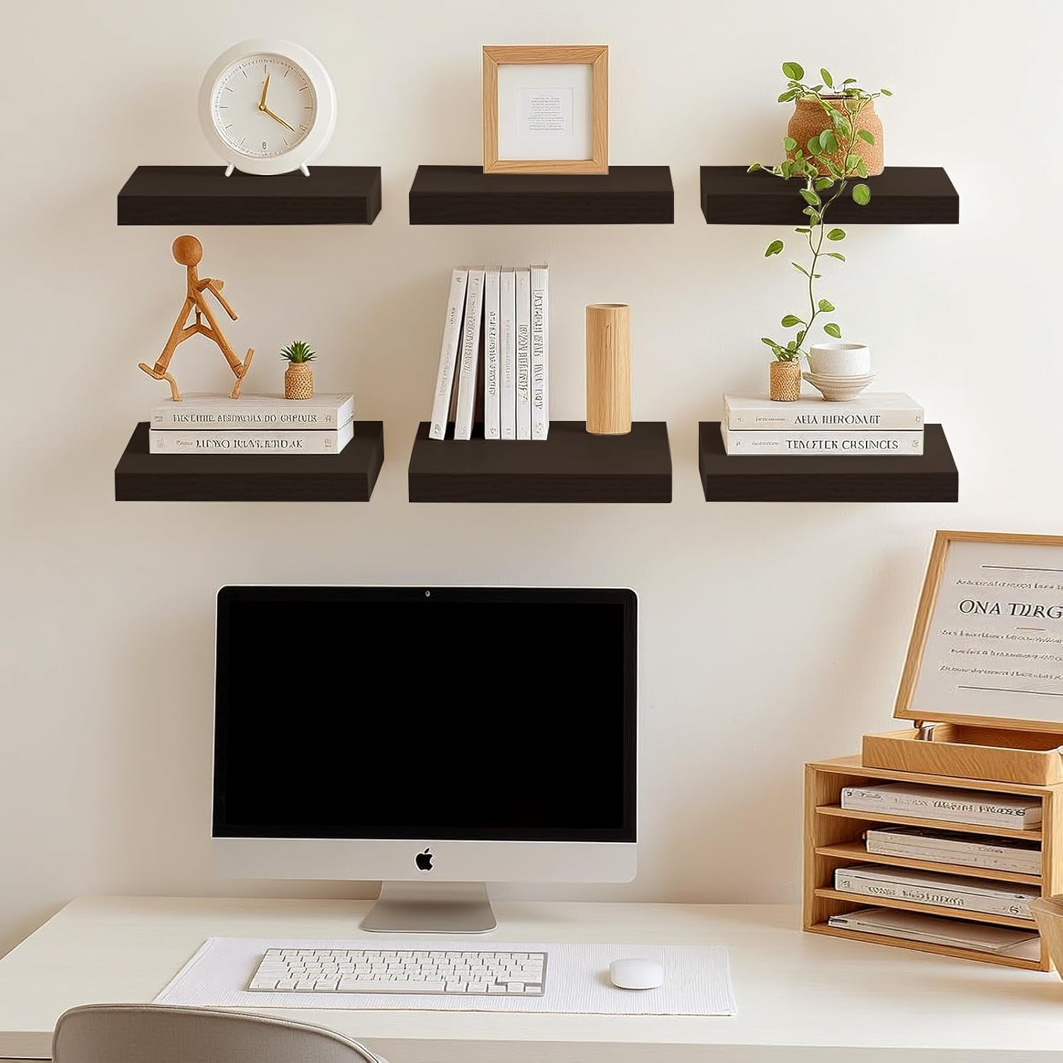 FurnitureR Floating Shelves Set of 3 Black Wall Mounted