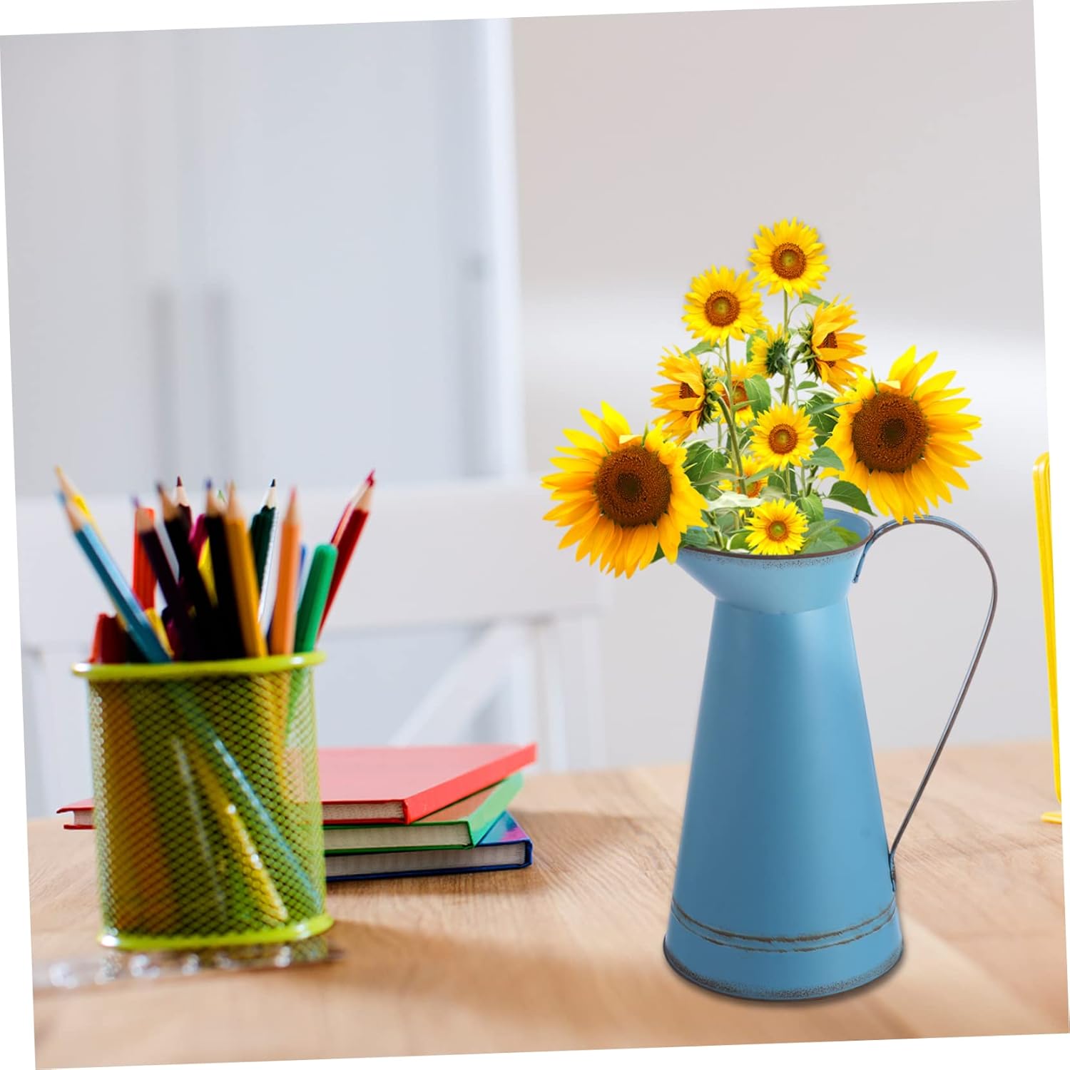 STOBAZA Multifunctional Blue Iron Flower Bucket Decor Vase