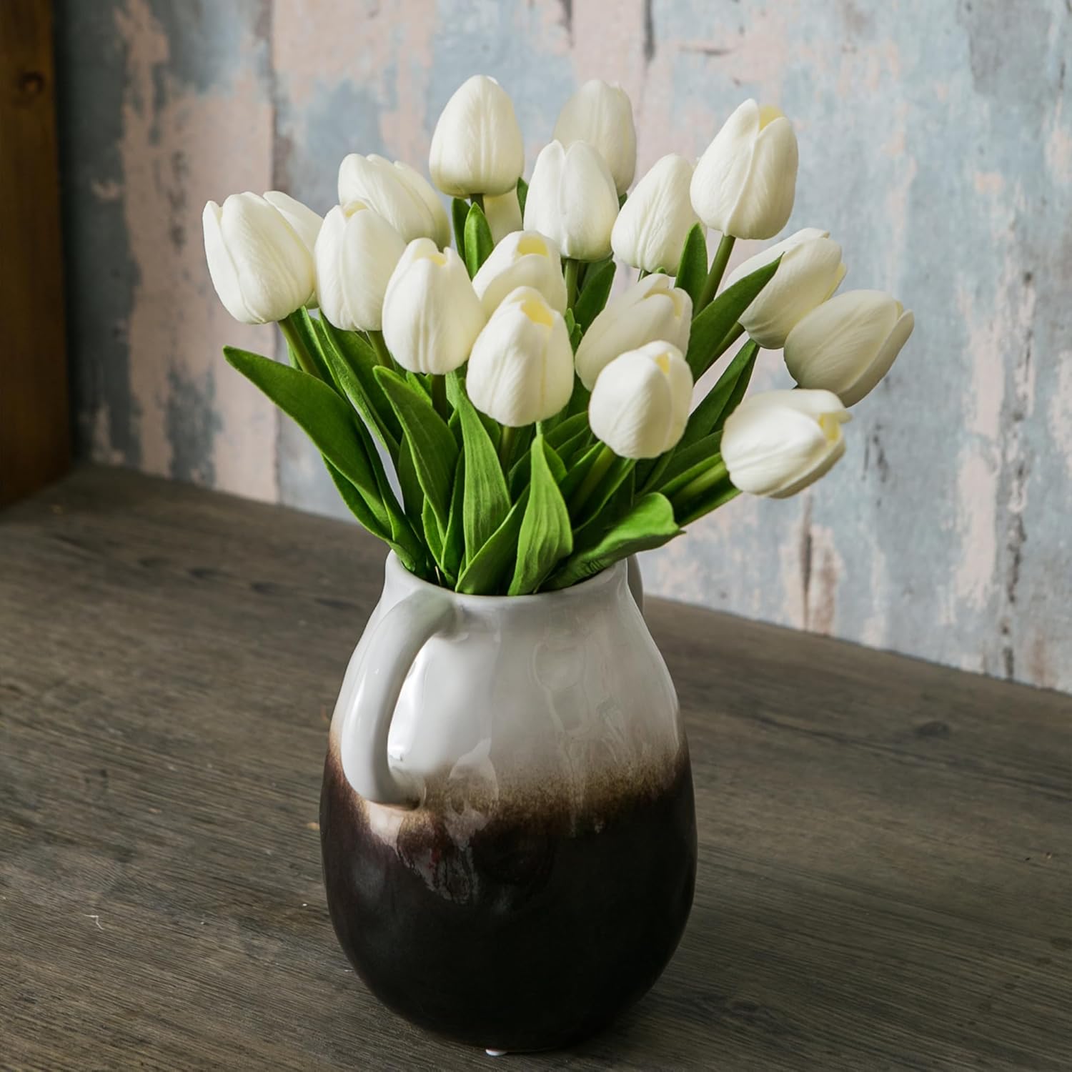 JOJUNO White to Brown Gradient Ceramic Vase with Handles