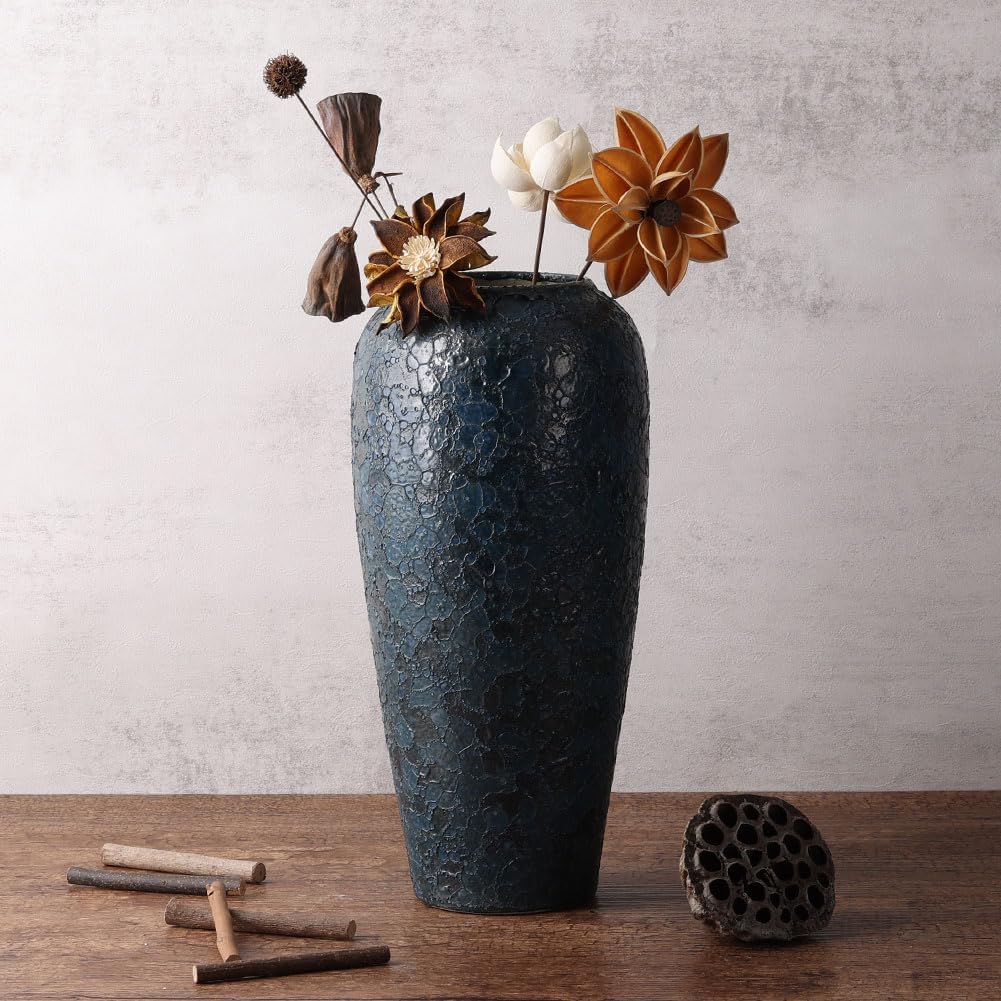 13 Inch Tall Blue Ceramic Vase for Home Decor