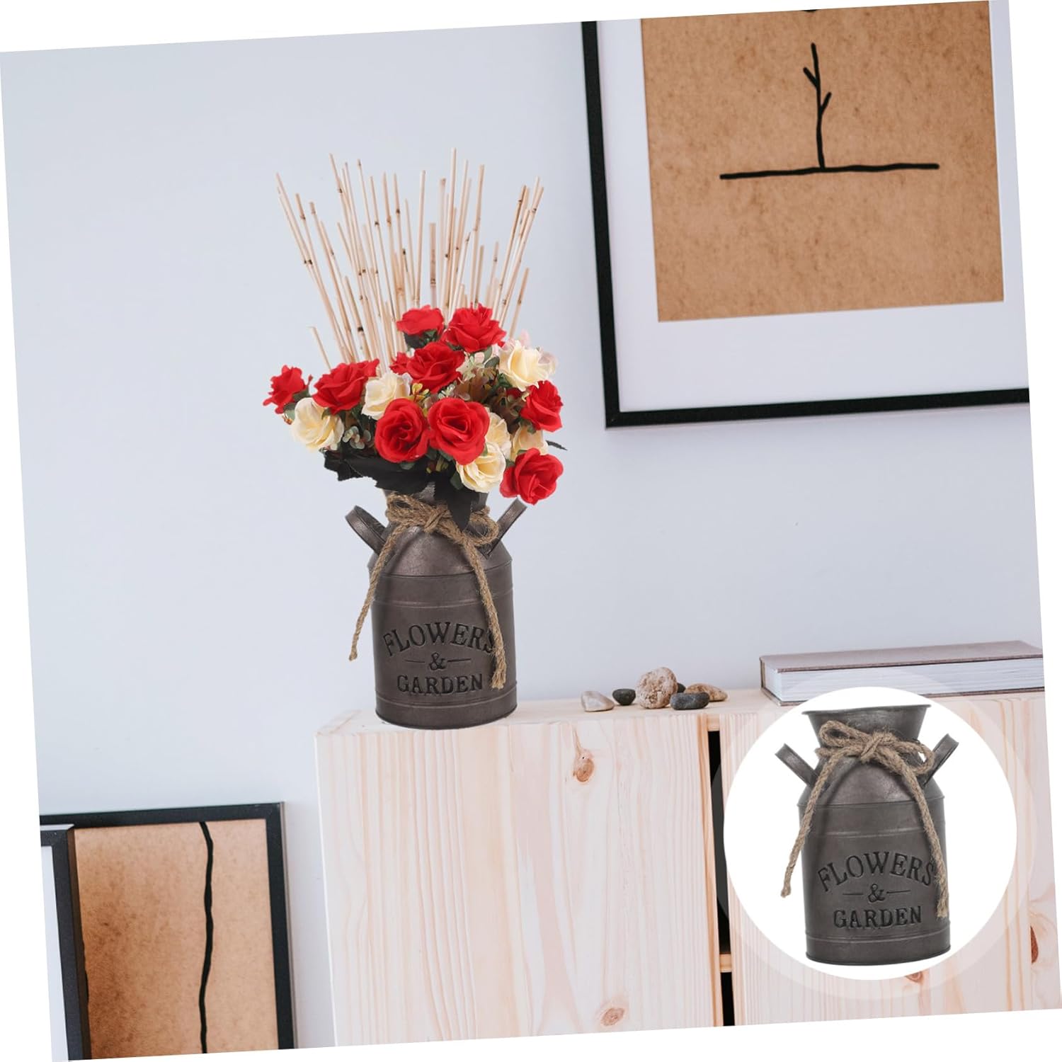 STOBAZA Vintage Flower Vase Rustic Bucket Planter Decorative Jug for Home Office