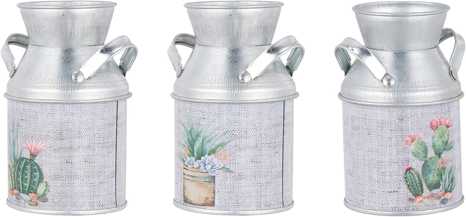 EXCEART 3pcs Shabby Chic Flower Vase Rustic Metal Jug Vintage Farmhouse Decor