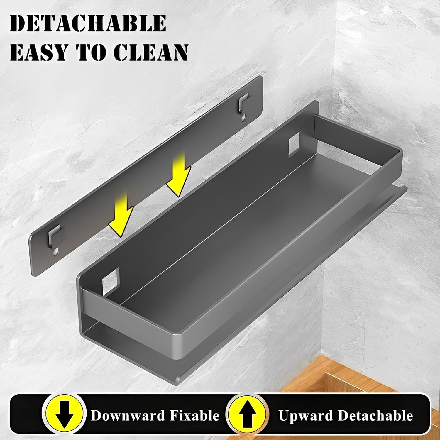 Stainless Steel Detachable Wall Mounted Floating Shelf Set of 1 Gray