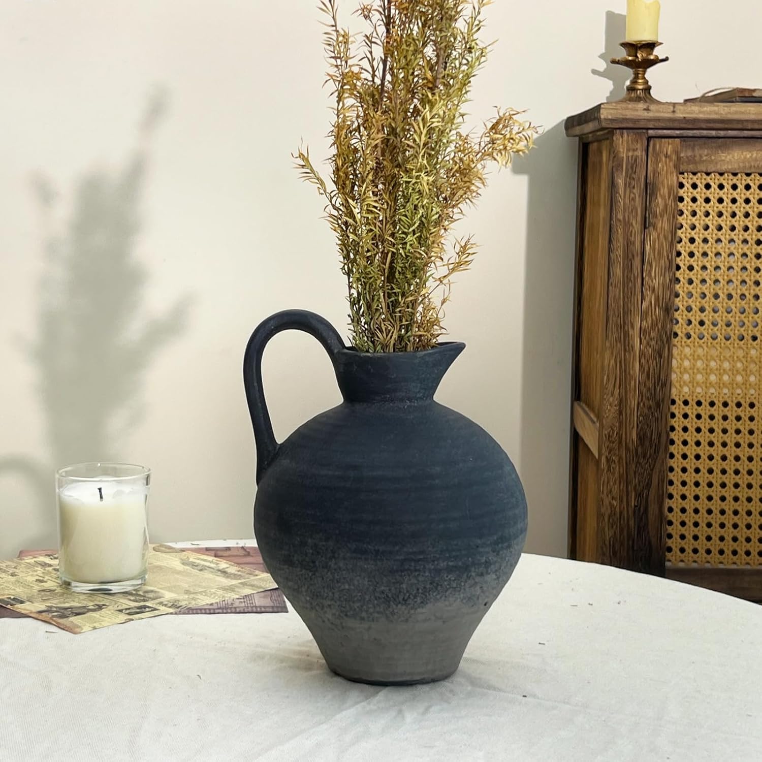 Ceramic Rustic Farmhouse Vase with Handle 87 Inch