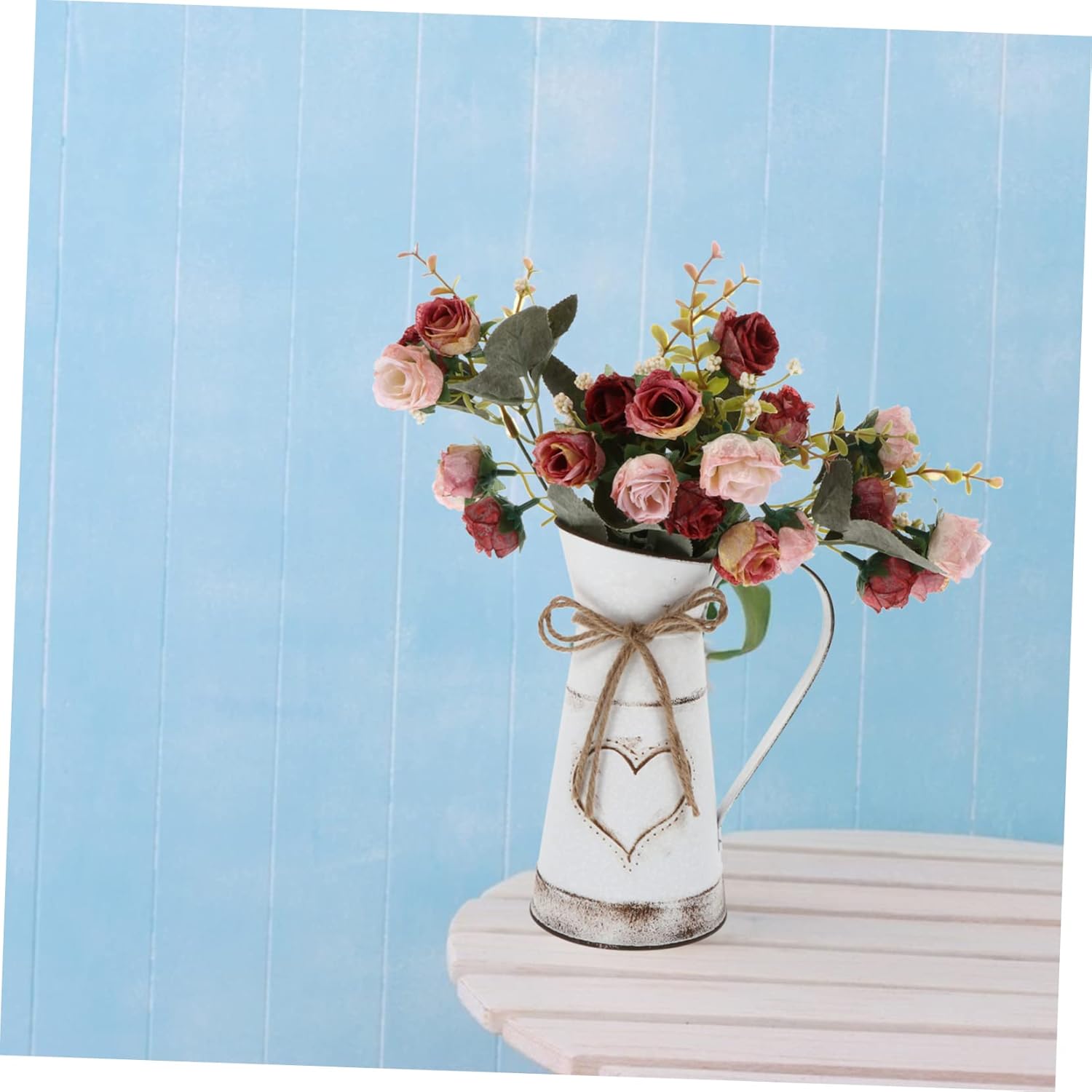 Heart Shaped Metal Vase Rustic Decorative Pitcher