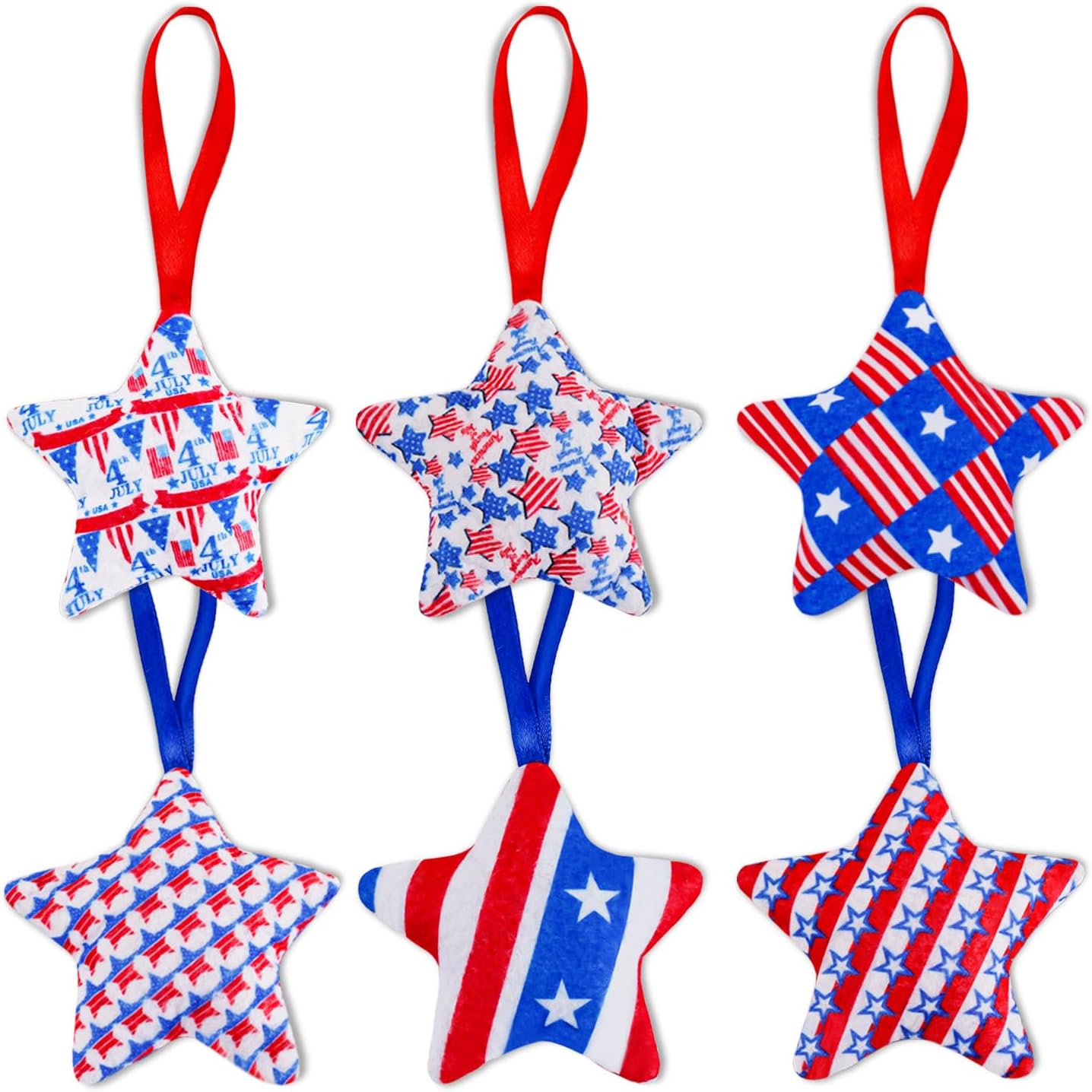 4th of July Felt Stars Hanging Ornament Set of 12