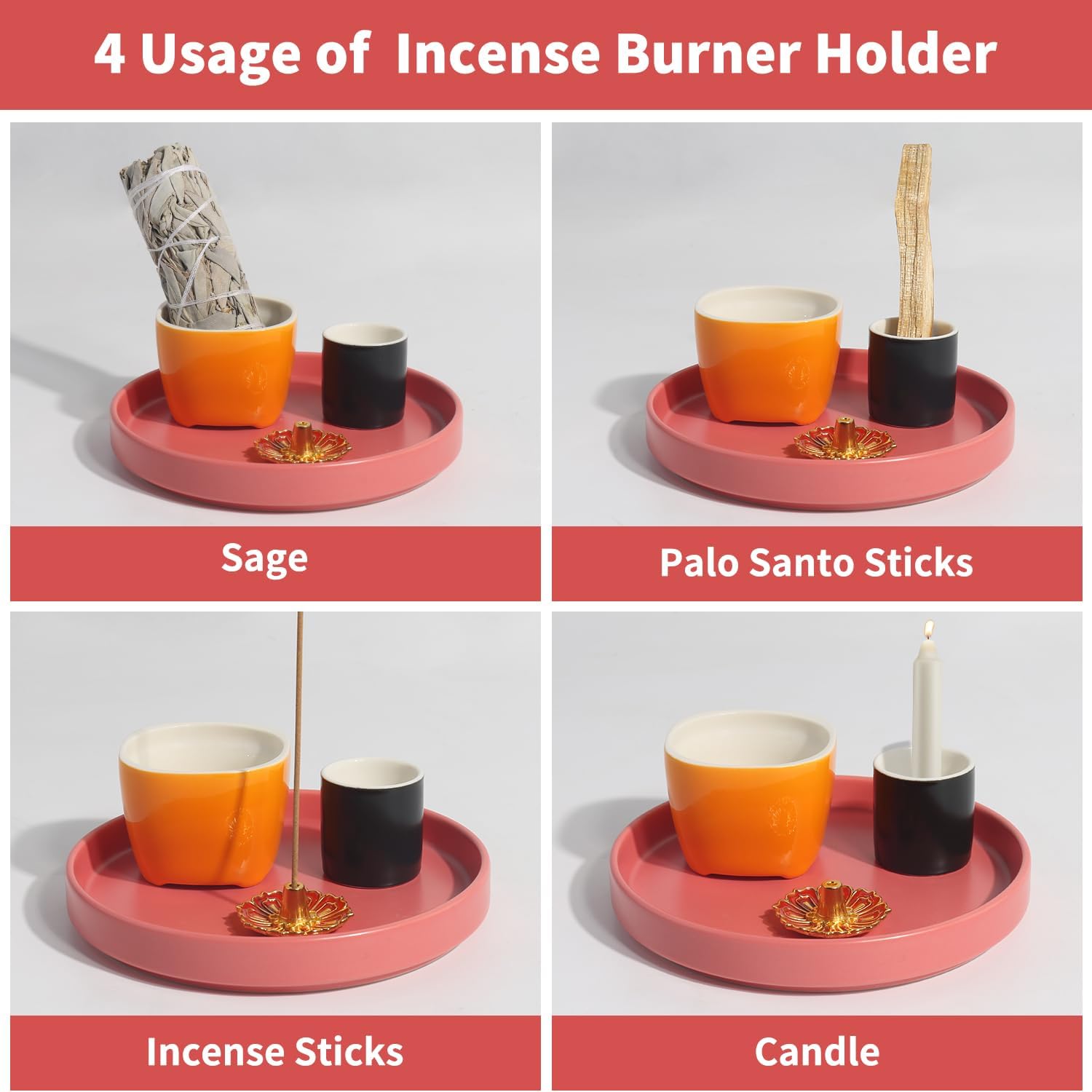 4 in 1 Ceramic Incense Holder for Yoga and Meditation