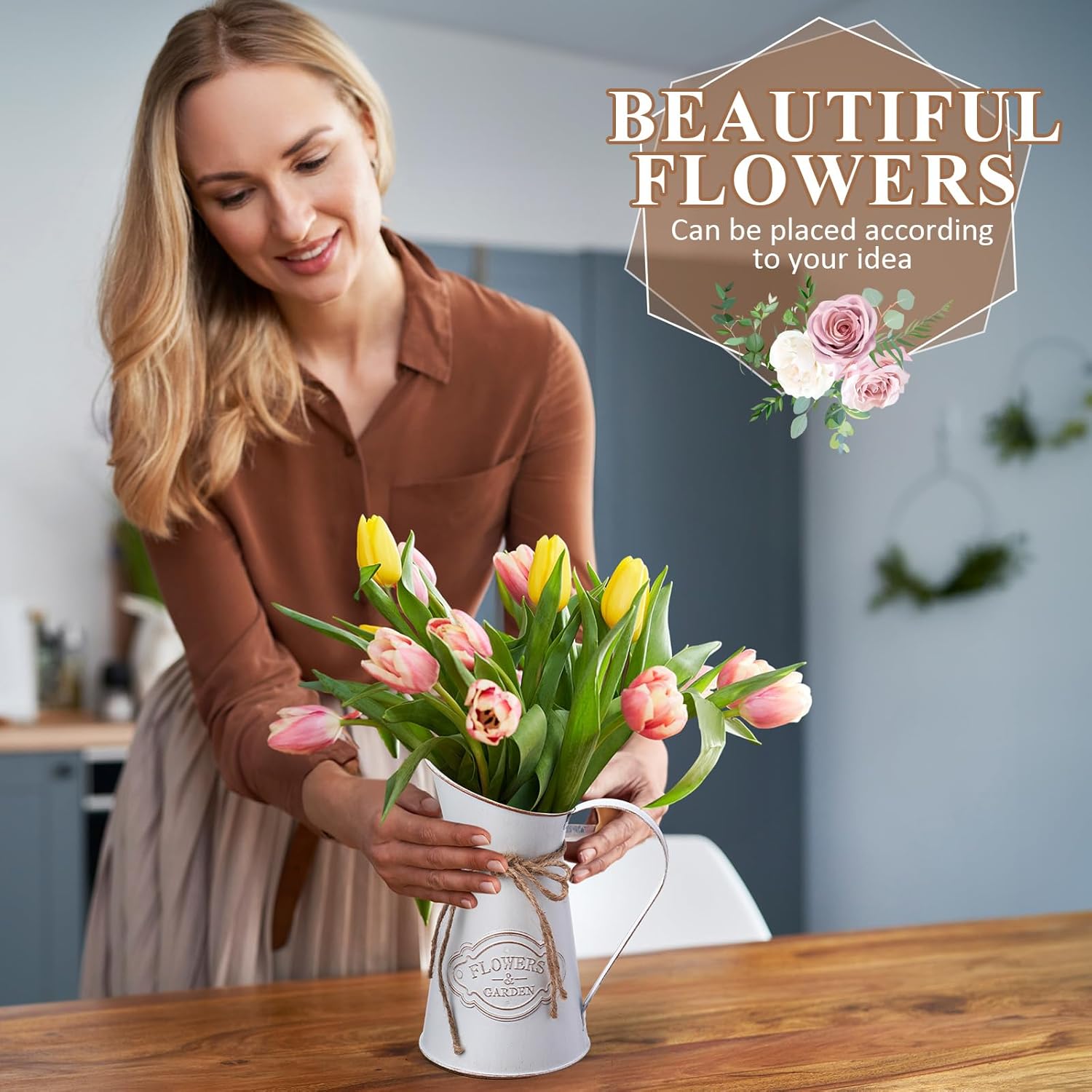 Chumia 2 Pcs Metal Pitcher Vase for Flower Farmhouse Decor