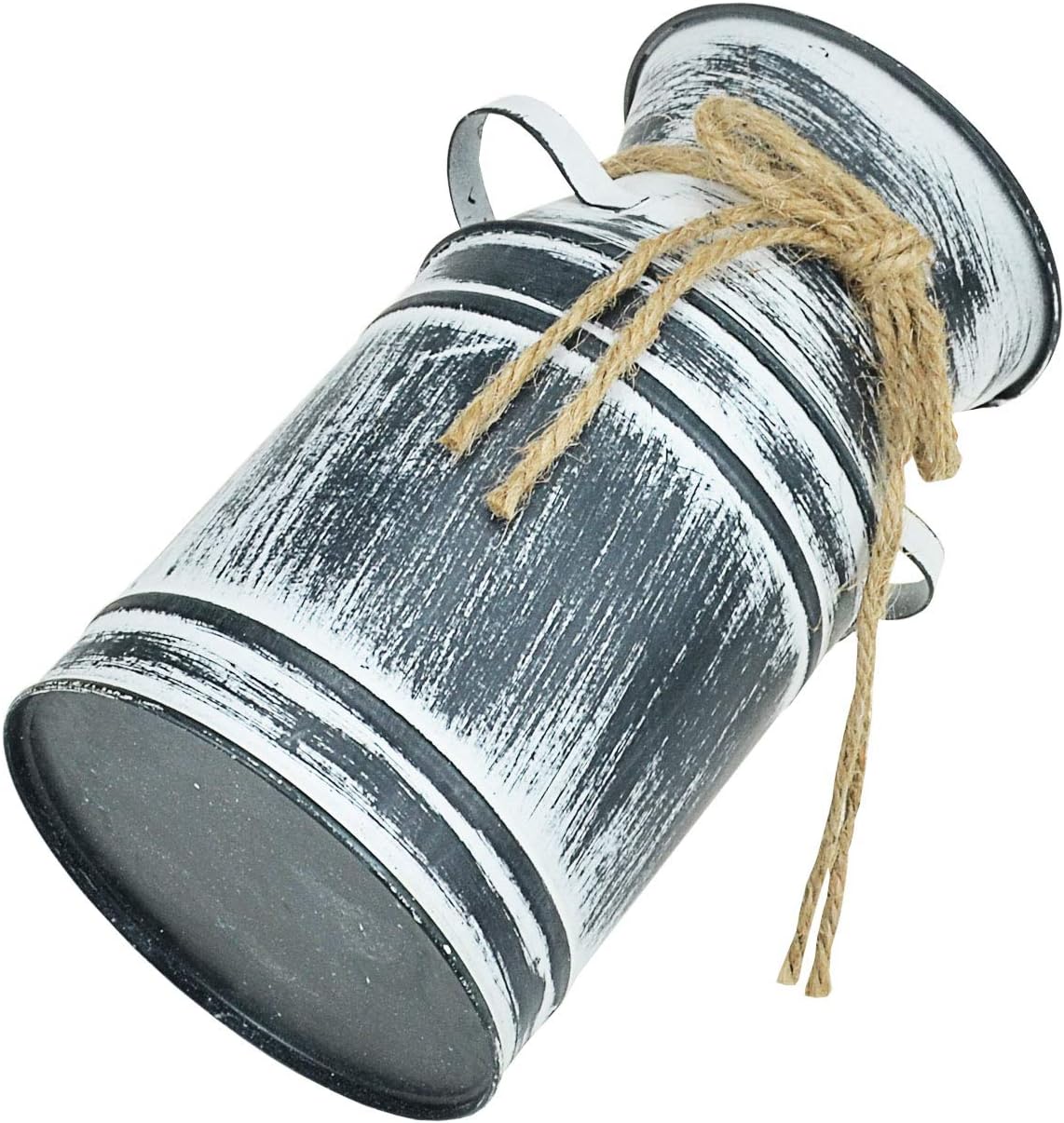 Black Metal Galvanized Flower Vase with Rope for Rustic Decor