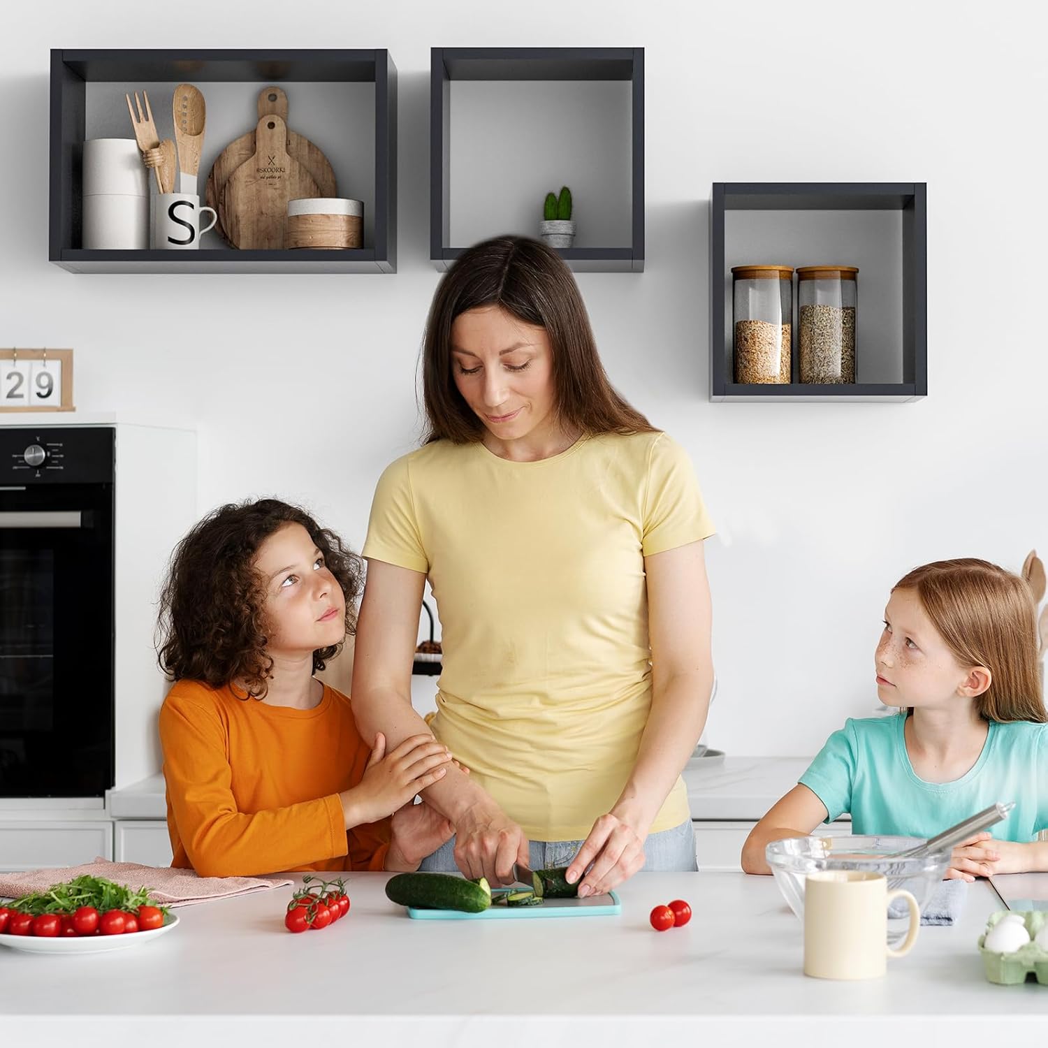 Kaboon Wall Mount Shelf Set of 3 Floating Cube Shelves Large Size Black