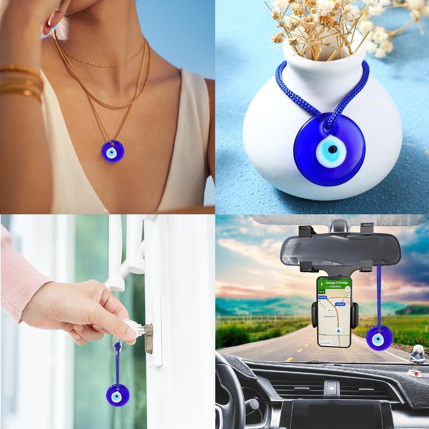 Honbay 12PCS Turkish Blue Evil Eye Glass Pendant Hanging Ornament with Ropes