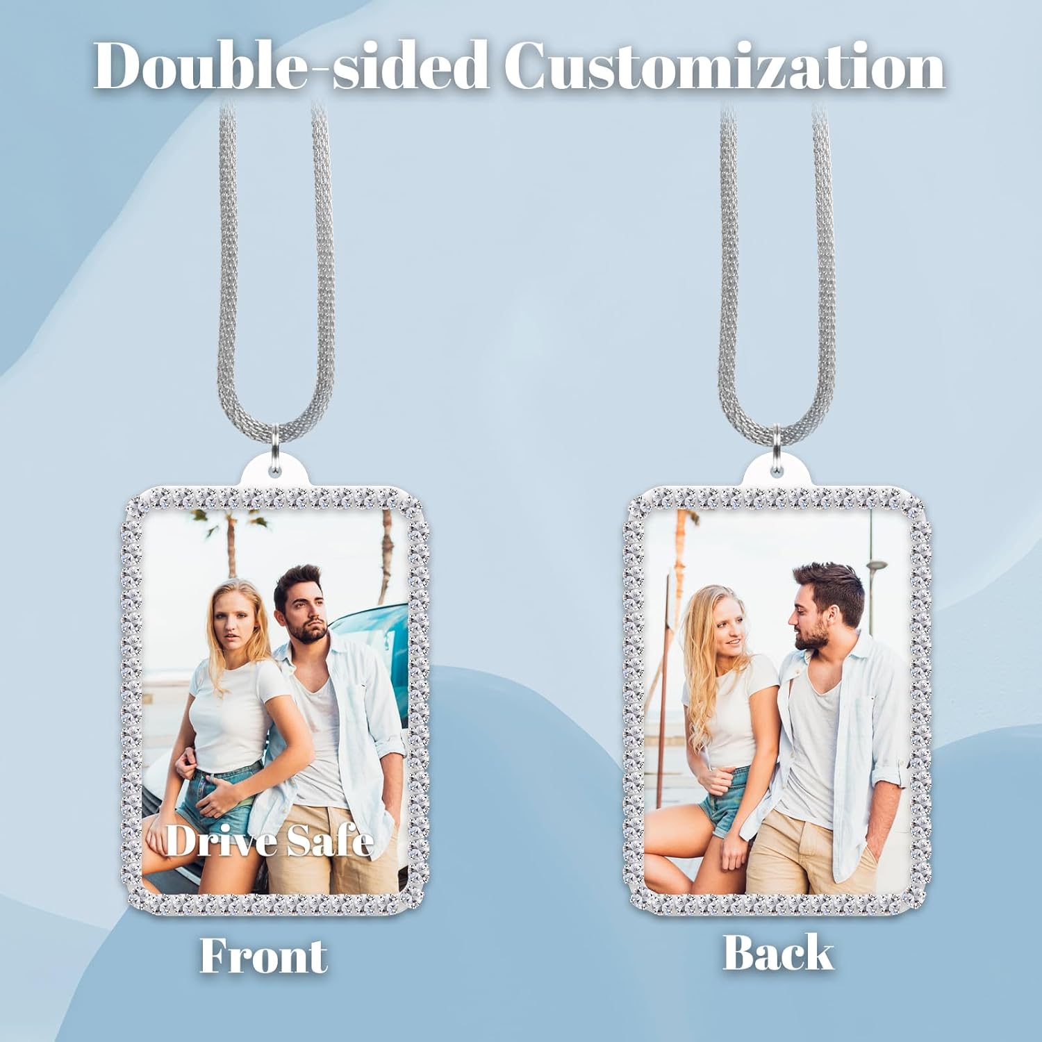 Custom Photo Car Rearview Mirror Ornament - White
