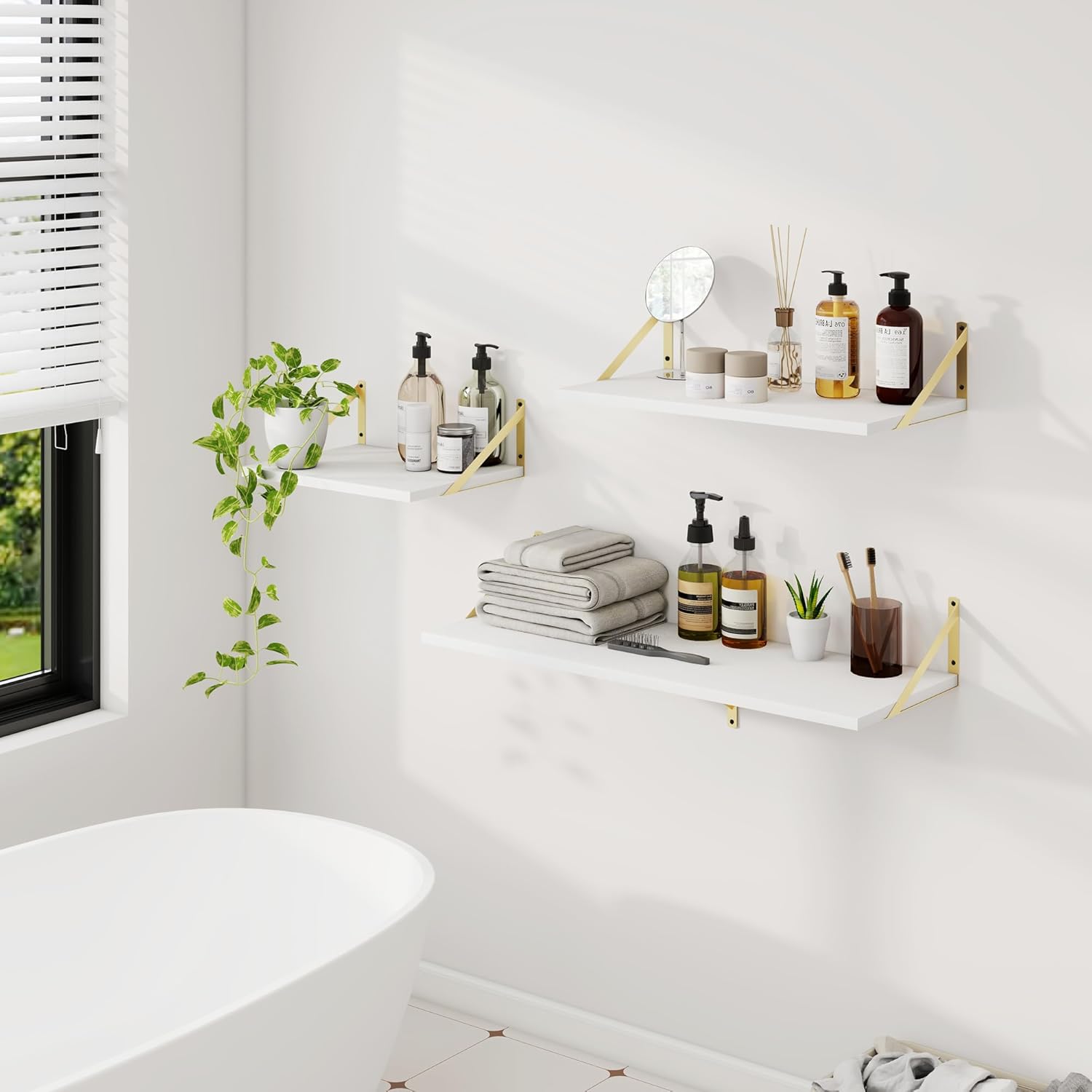 White Wood Deep Floating Shelves Set of 2
