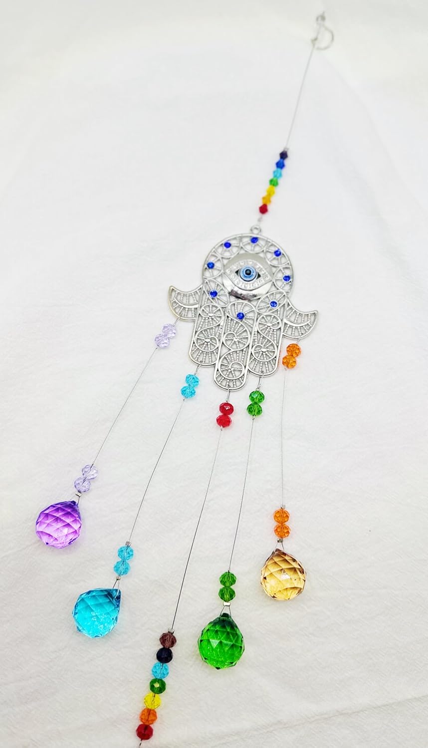 Hamsa Hand Evil Eye Crystal Hanging Car Charm