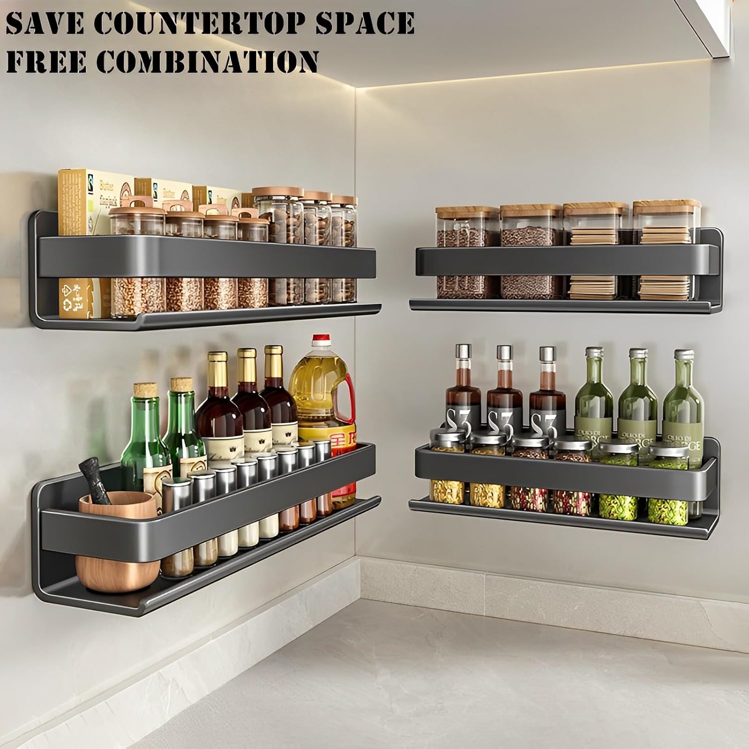 Stainless Steel Detachable Wall Mounted Floating Shelf Set of 1 Gray