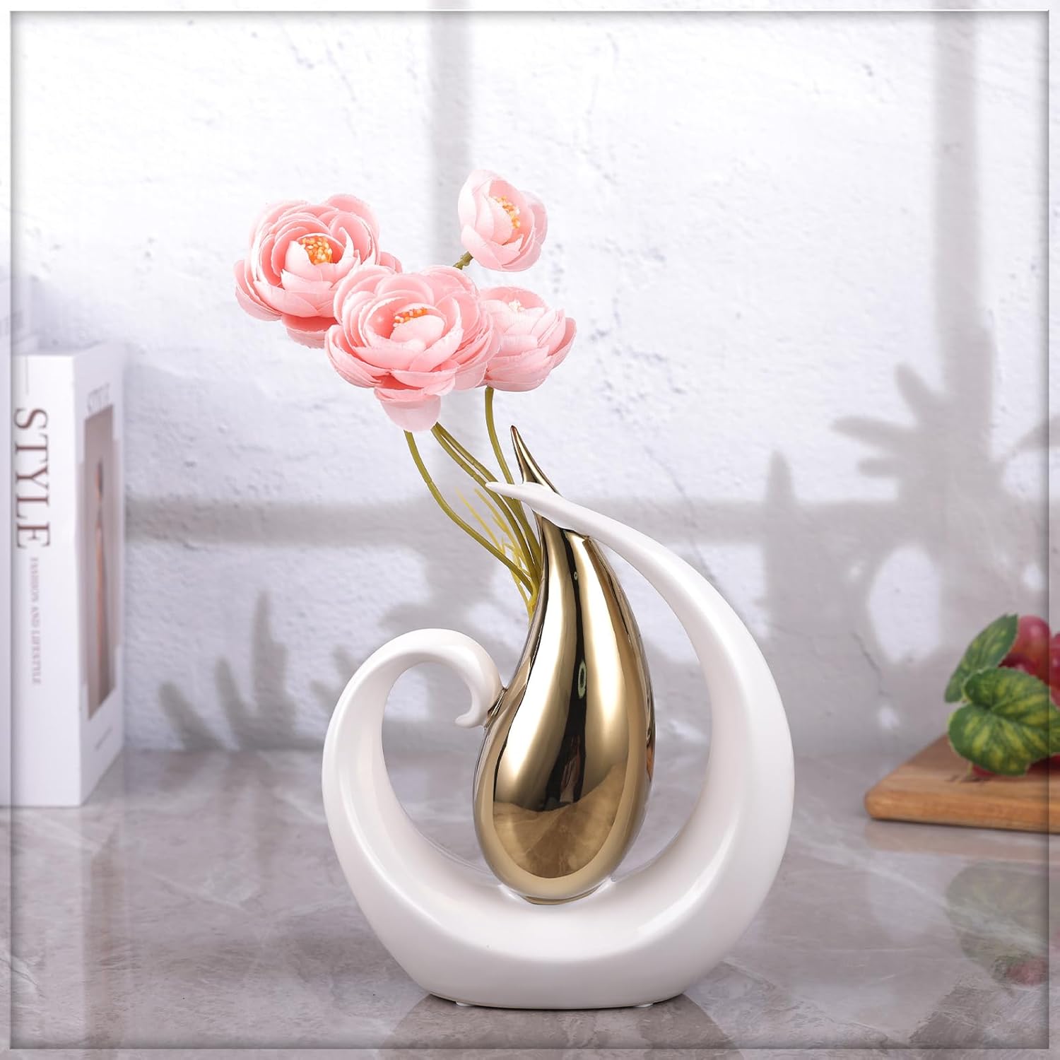 Modern Ceramic Vase Gold and White Decor
