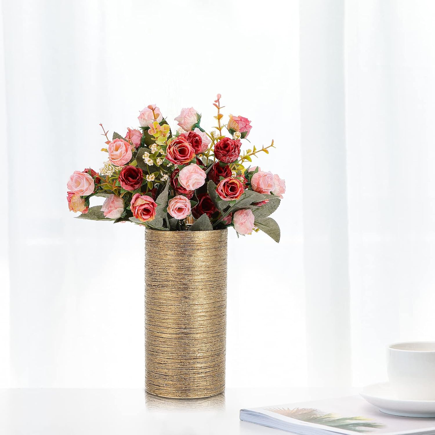 GANAZONO 1pc Golden Brushed Flower Vase Simple Nordic Design