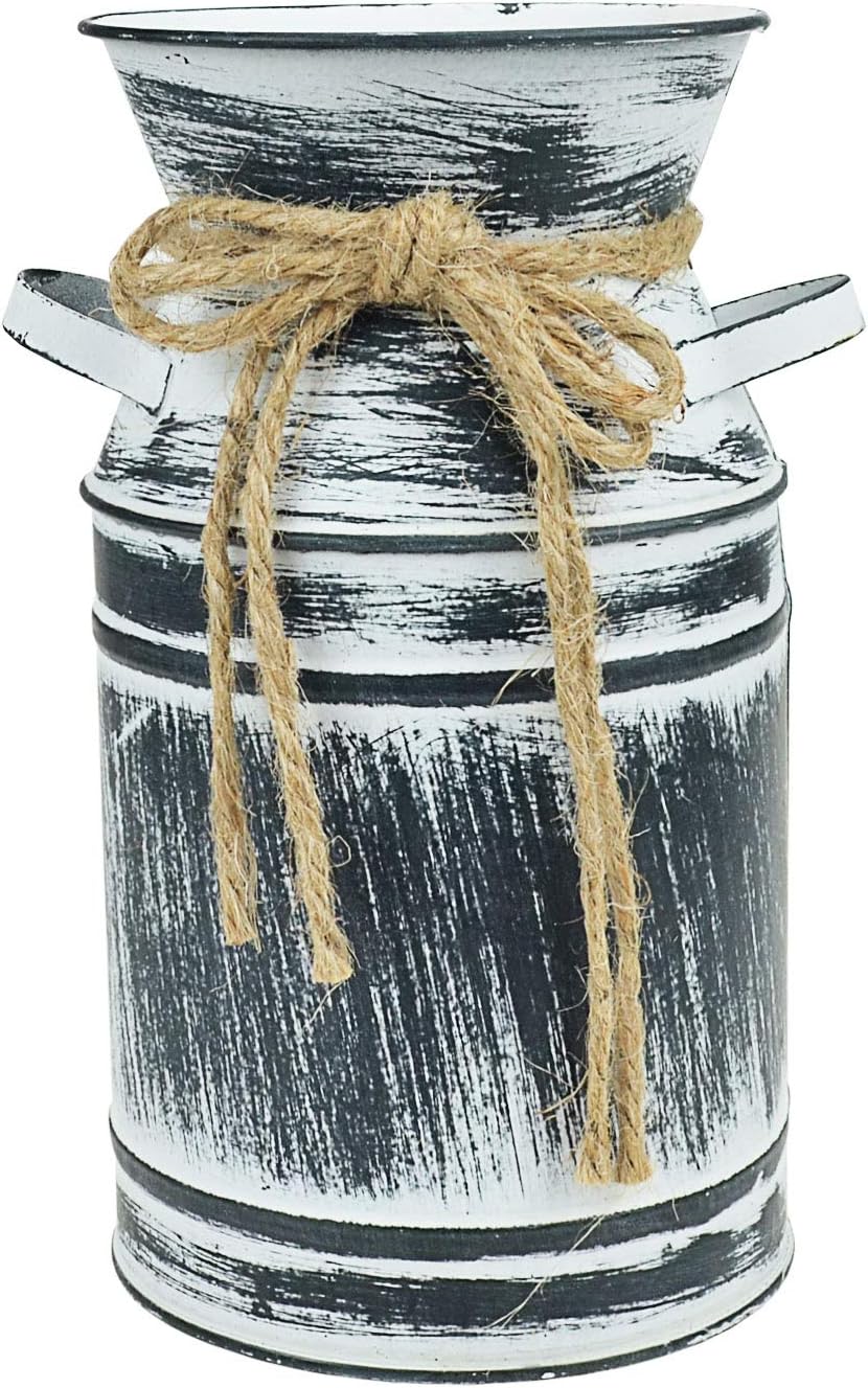 Black Metal Galvanized Flower Vase with Rope for Rustic Decor