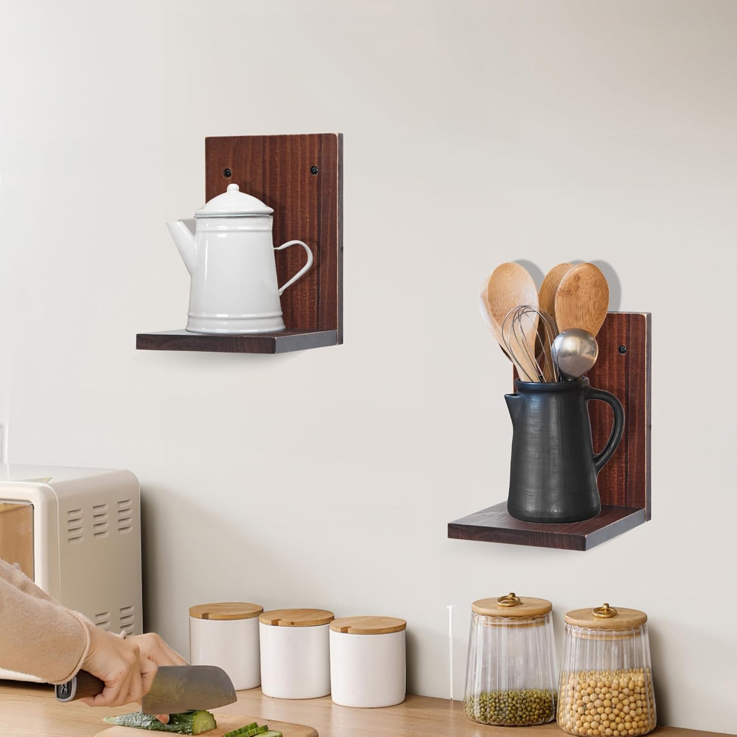 PHOENANCEE Small Wall Shelf 2 Pack Rustic Walnut