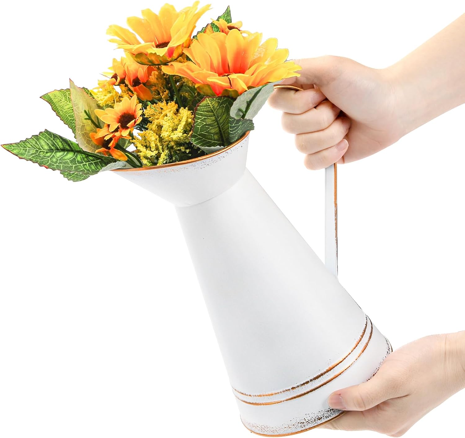 Elsjoy 2 Pack Metal Pitcher Vases with Gold Rim