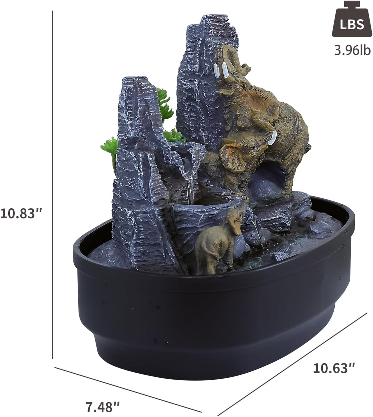 108 Inch H Elephant Tabletop Fountain with LED Lights and Cascading Rocks