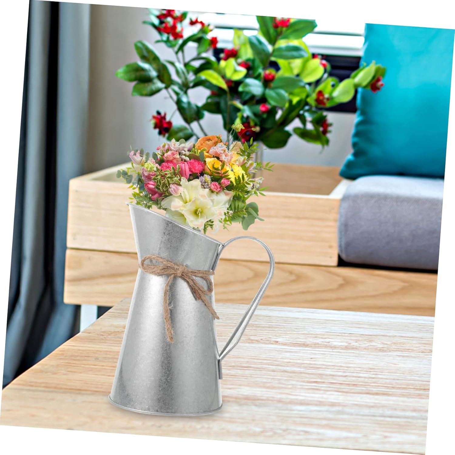 Iron Sheet Retro Decorative Vase Flower Arranging Bucket Silver Multi-Purpose Home Office Decor