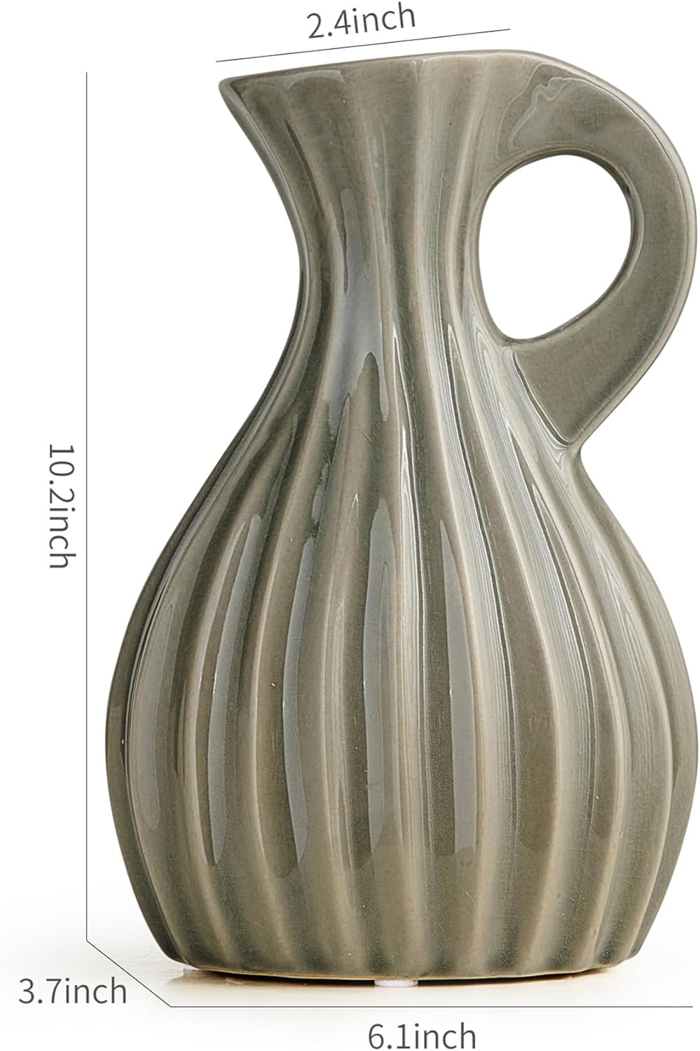 Octdays Grey Ceramic Pitcher Vase for Home Decor