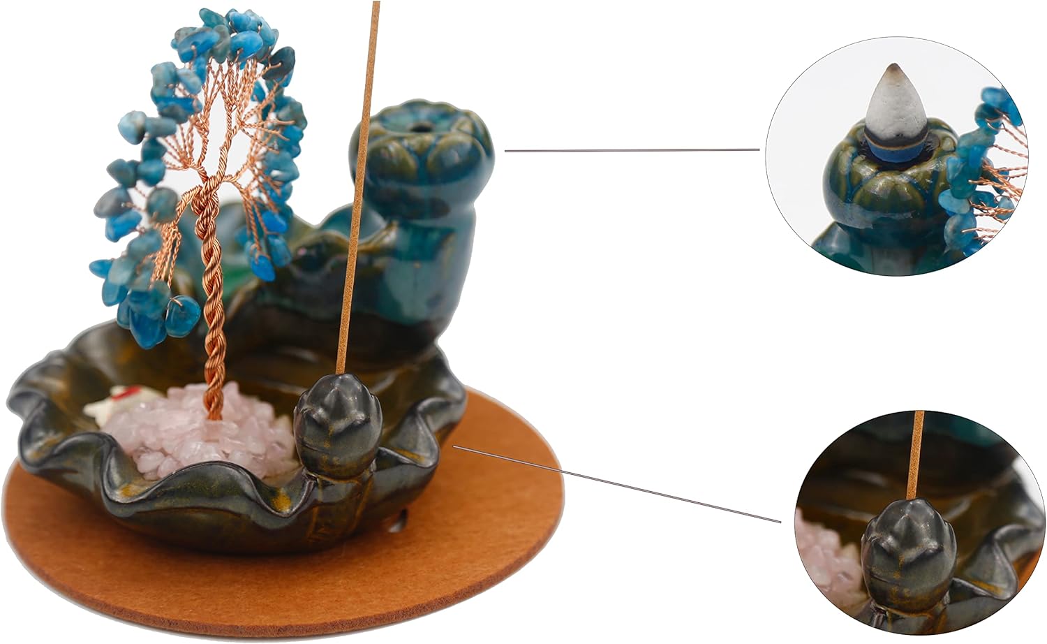 Crystal Tree Waterfall Incense Burner with 30 Cones 30 Sticks Healing Crystal Necklace