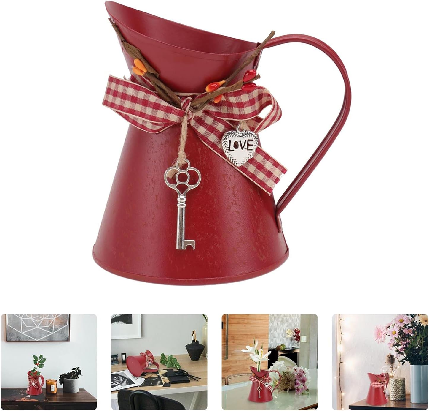 Vaguelly Rustic Red Galvanized Flower Bucket Vase