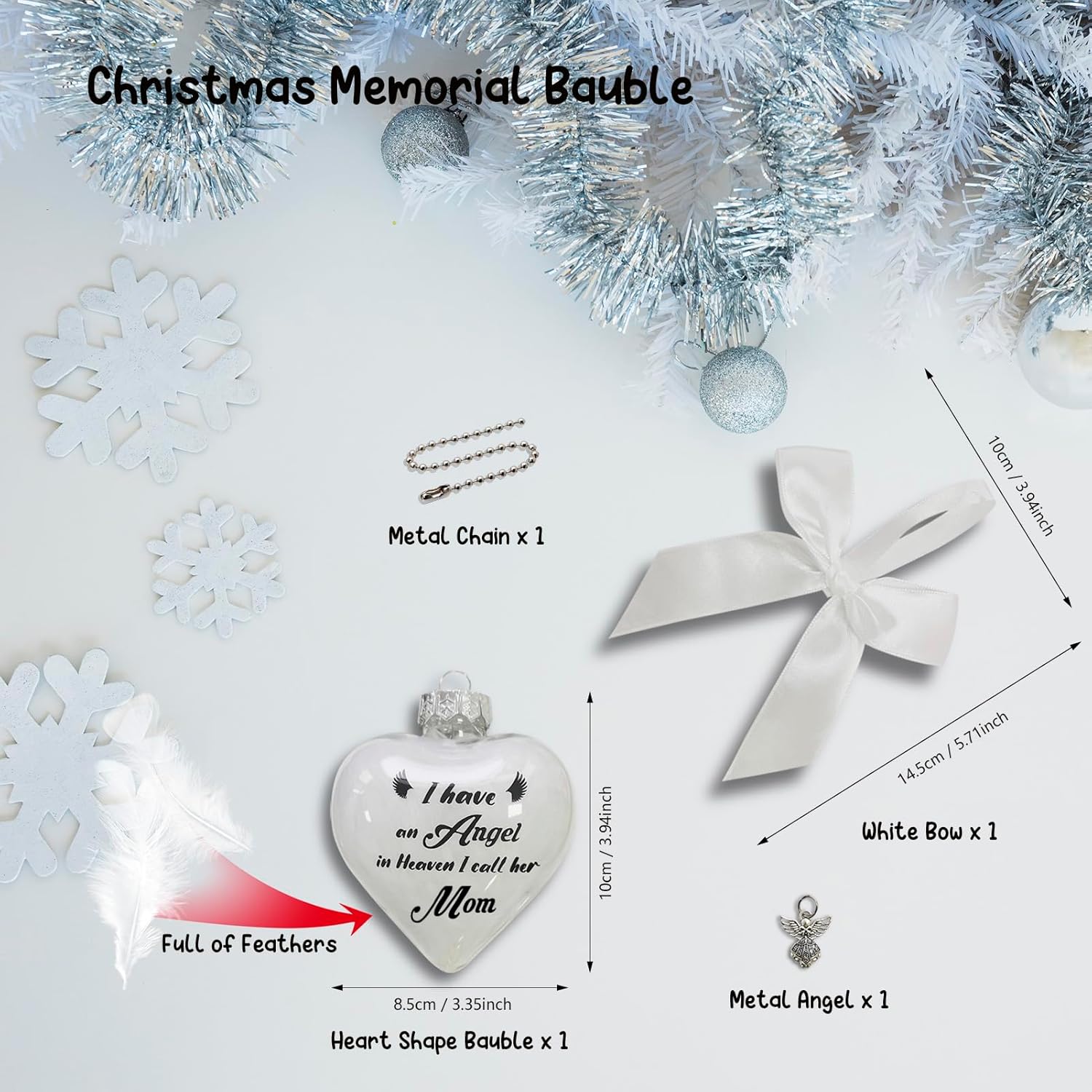 Clear Christmas Memorial Ornament with Angel and Bow