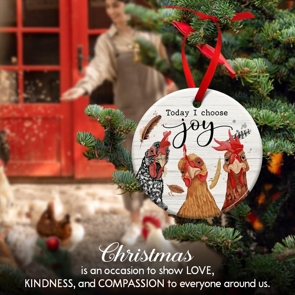 Charming Christmas Chicken Ornament - Rooster Decor with Today I Choose Joy Message