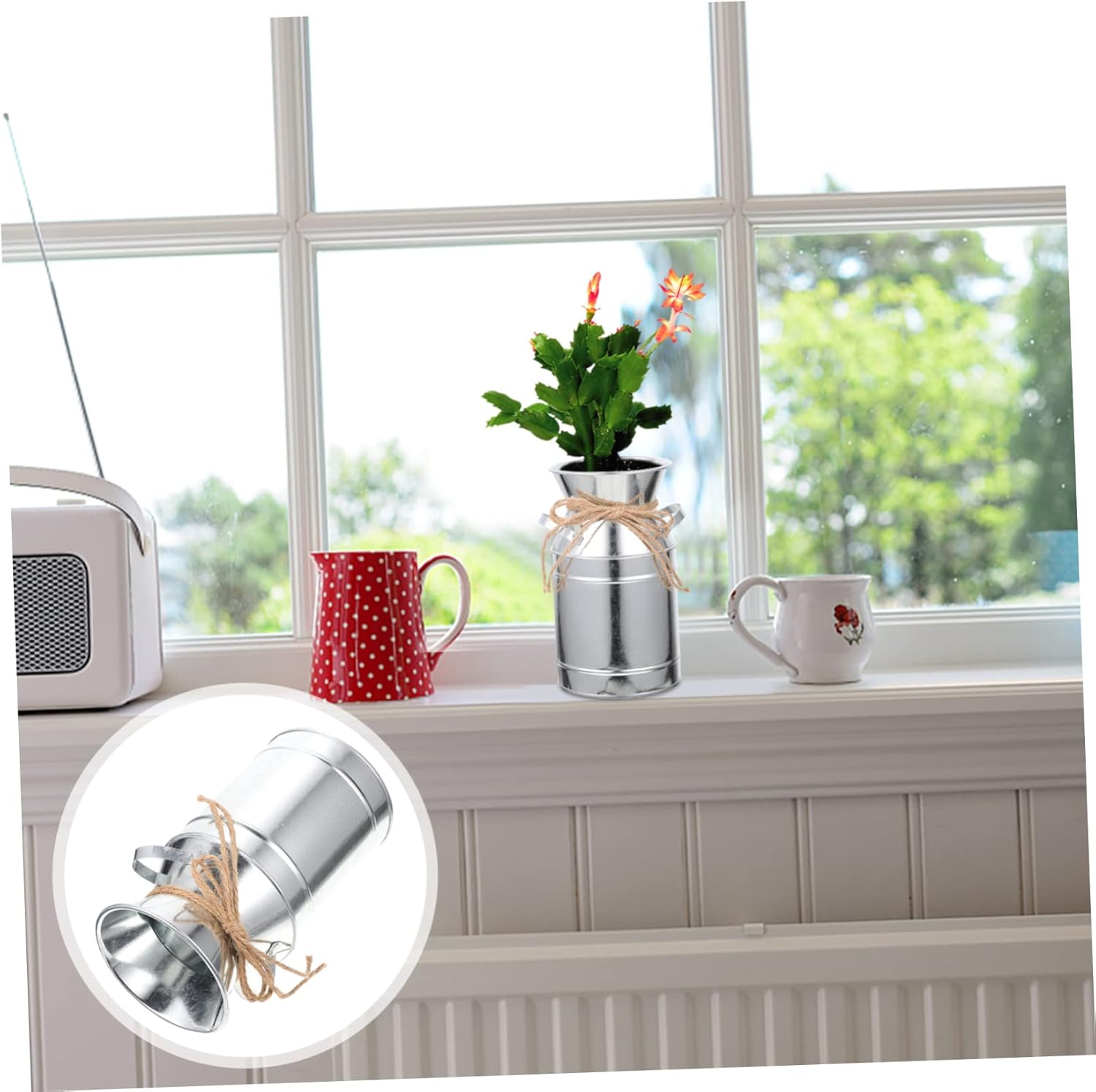 STOBAZA Rustic Metal Flower Vase Vintage Milk Jug Decor