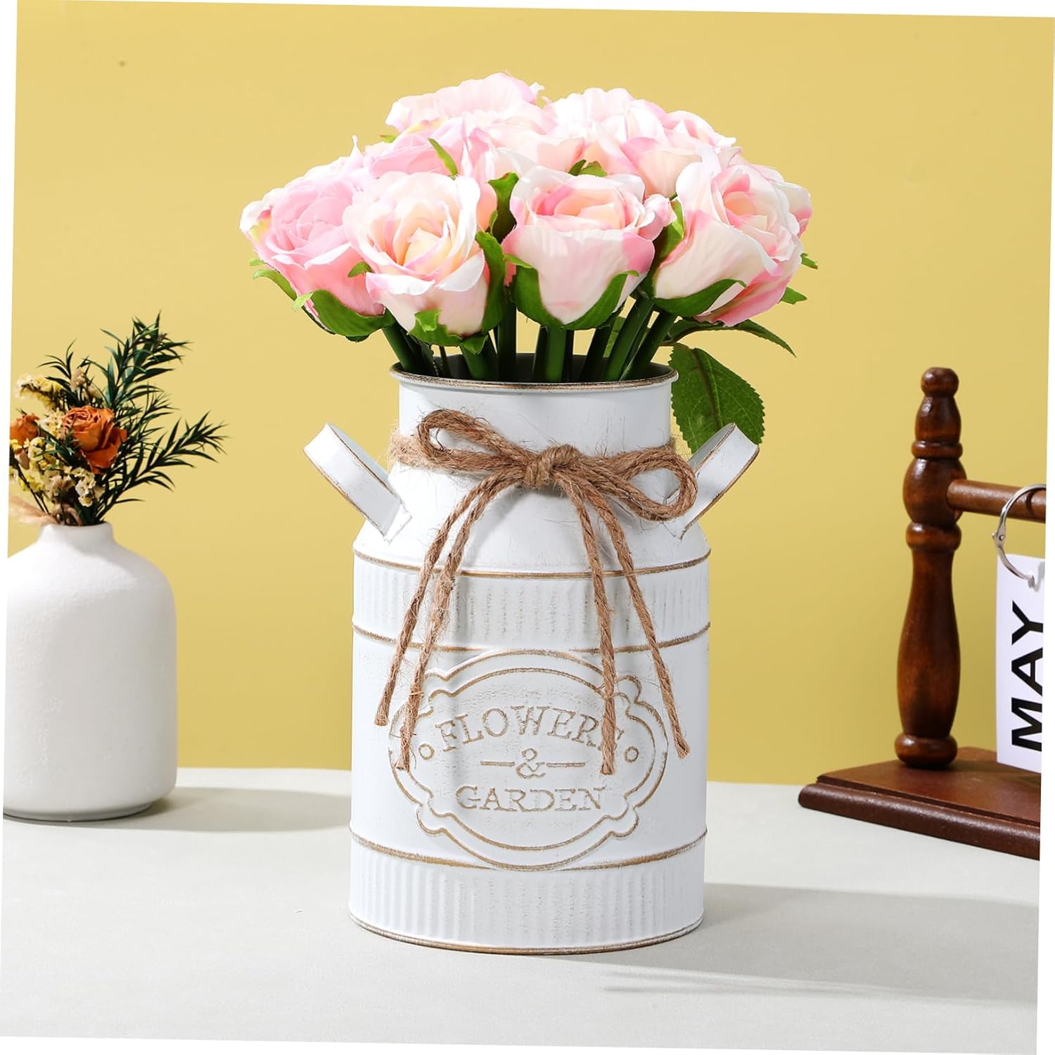Vintage Metal Flower Bucket Planter Vase
