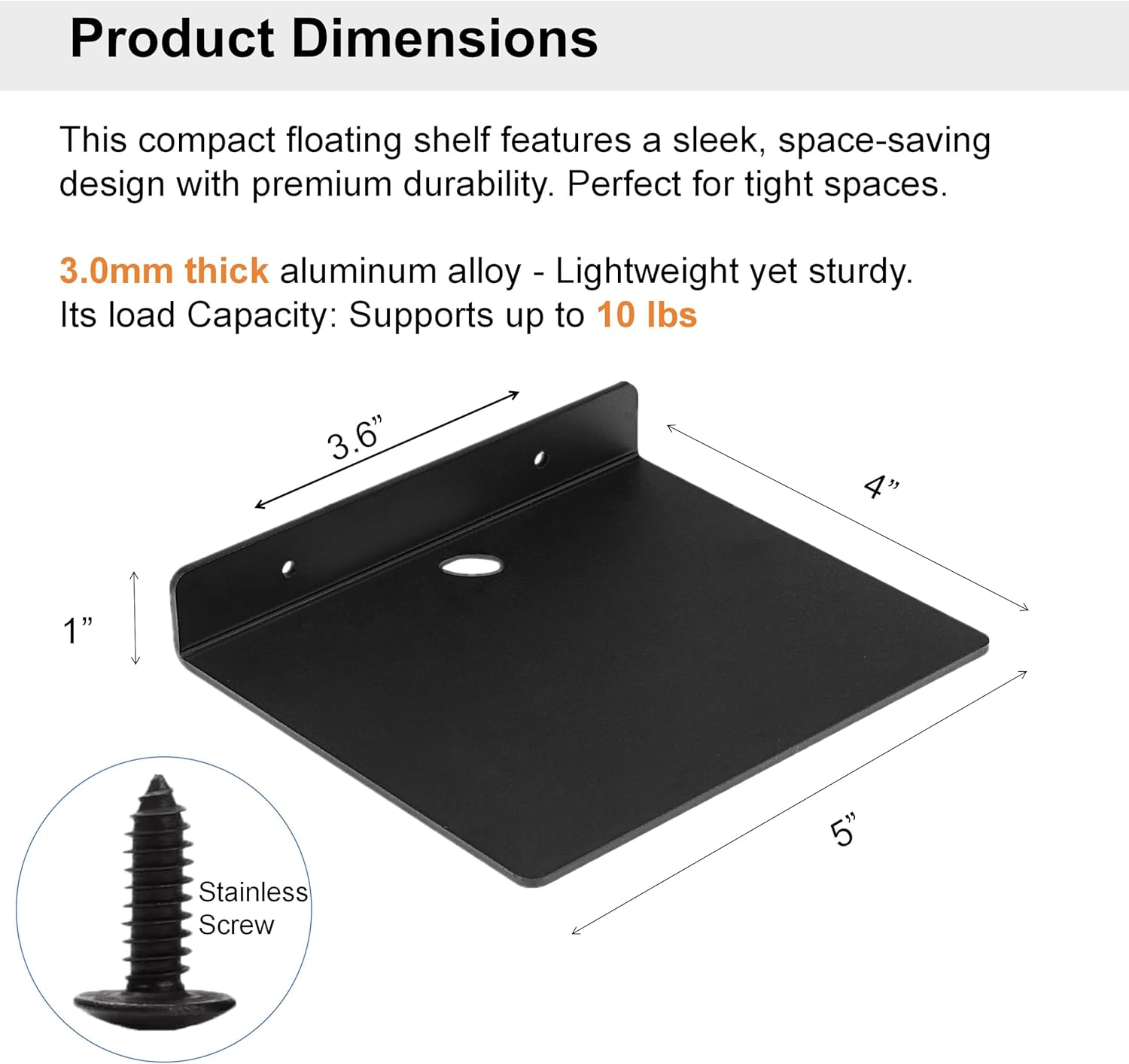 NUTNAPH 5 Inch Metal Floating Shelves 2pcs Black
