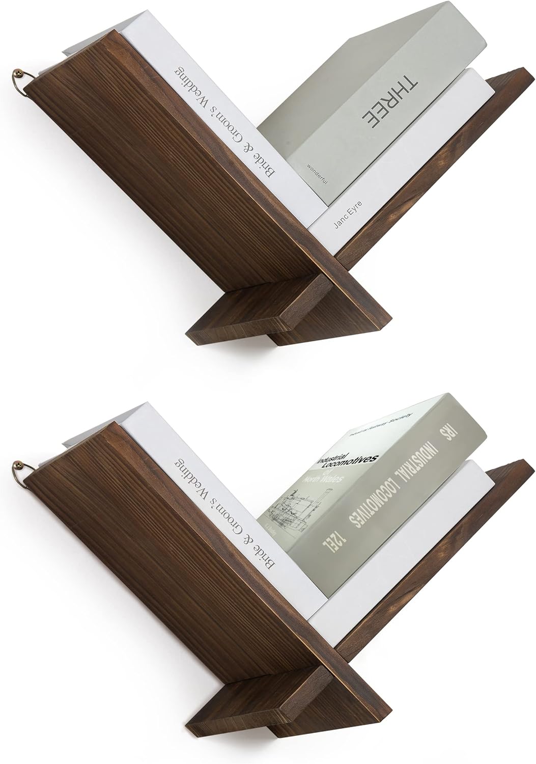 Afuly Floating Shelves Wall Mount Set of 2 Modern Natural Wood Bookcase