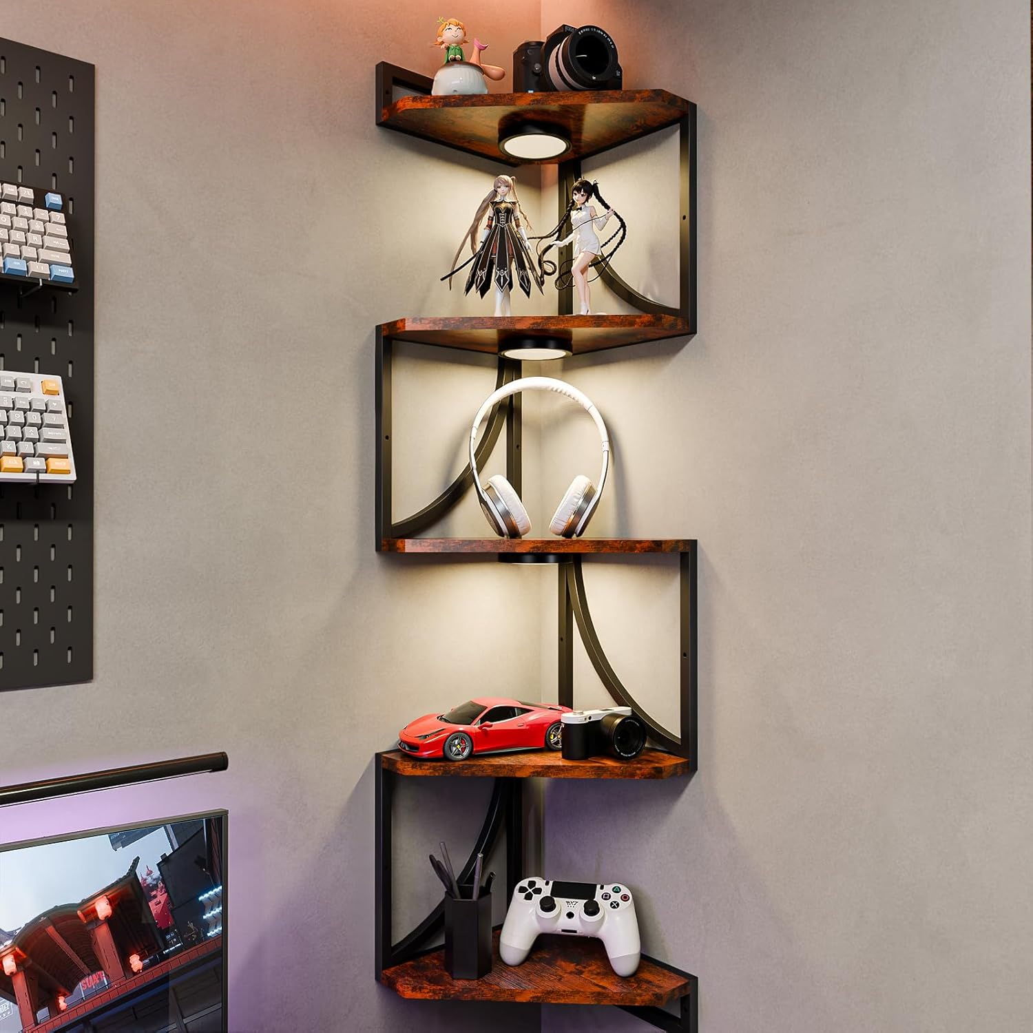 HAAYOT 5-Tier Corner Shelf with LED Lights