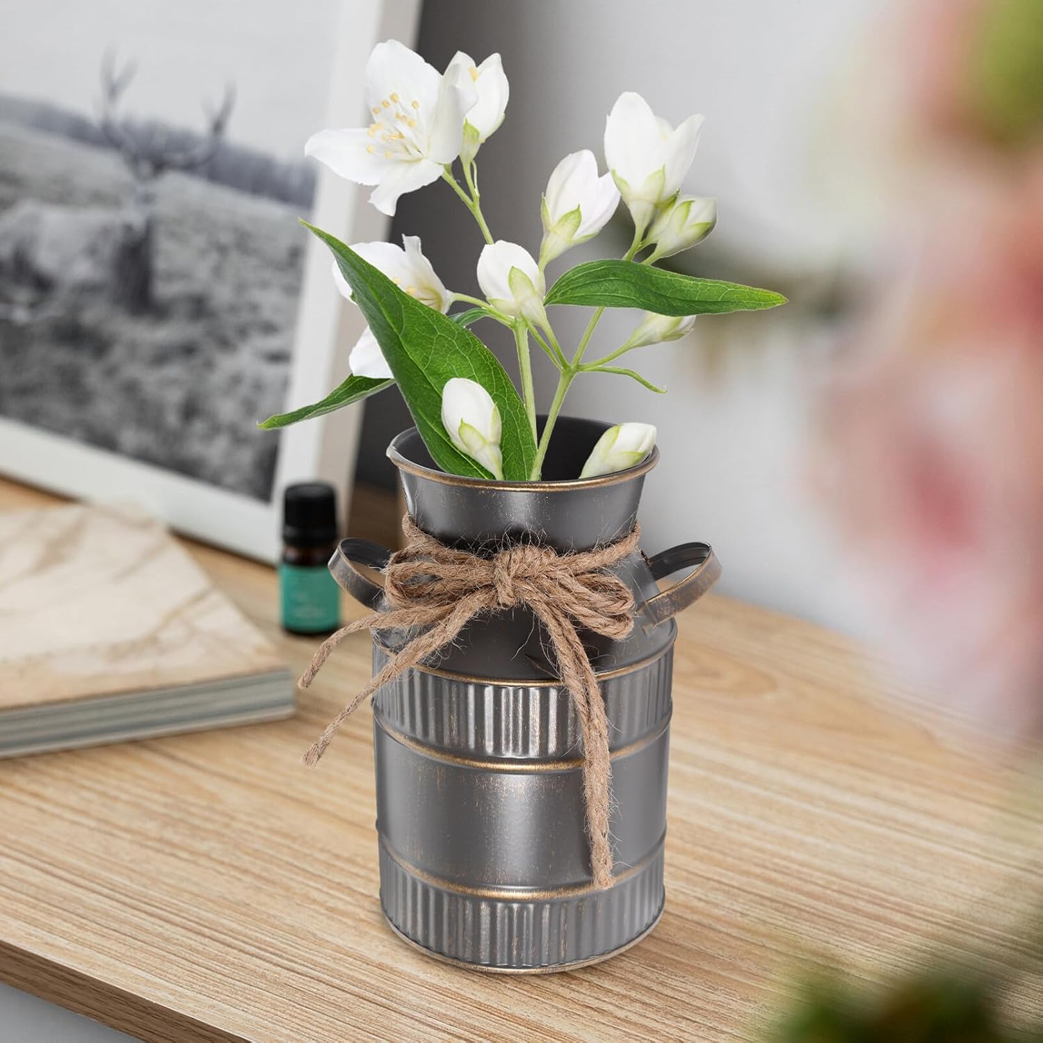 Shabby Chic Milk Can Vase with Handles for Home Decor